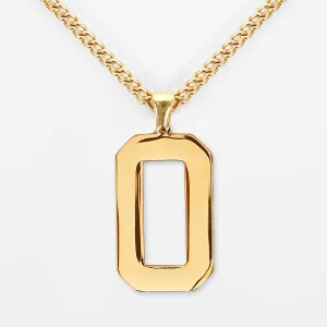 0 Number Pendant with Chain Necklace - Gold Plated Stainless Steel