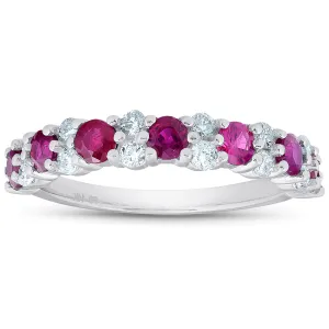 1 1/2 Ct Ruby & Diamond Wedding Ring 14k White Gold