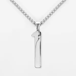 1 Number Pendant with Chain Necklace - Stainless Steel