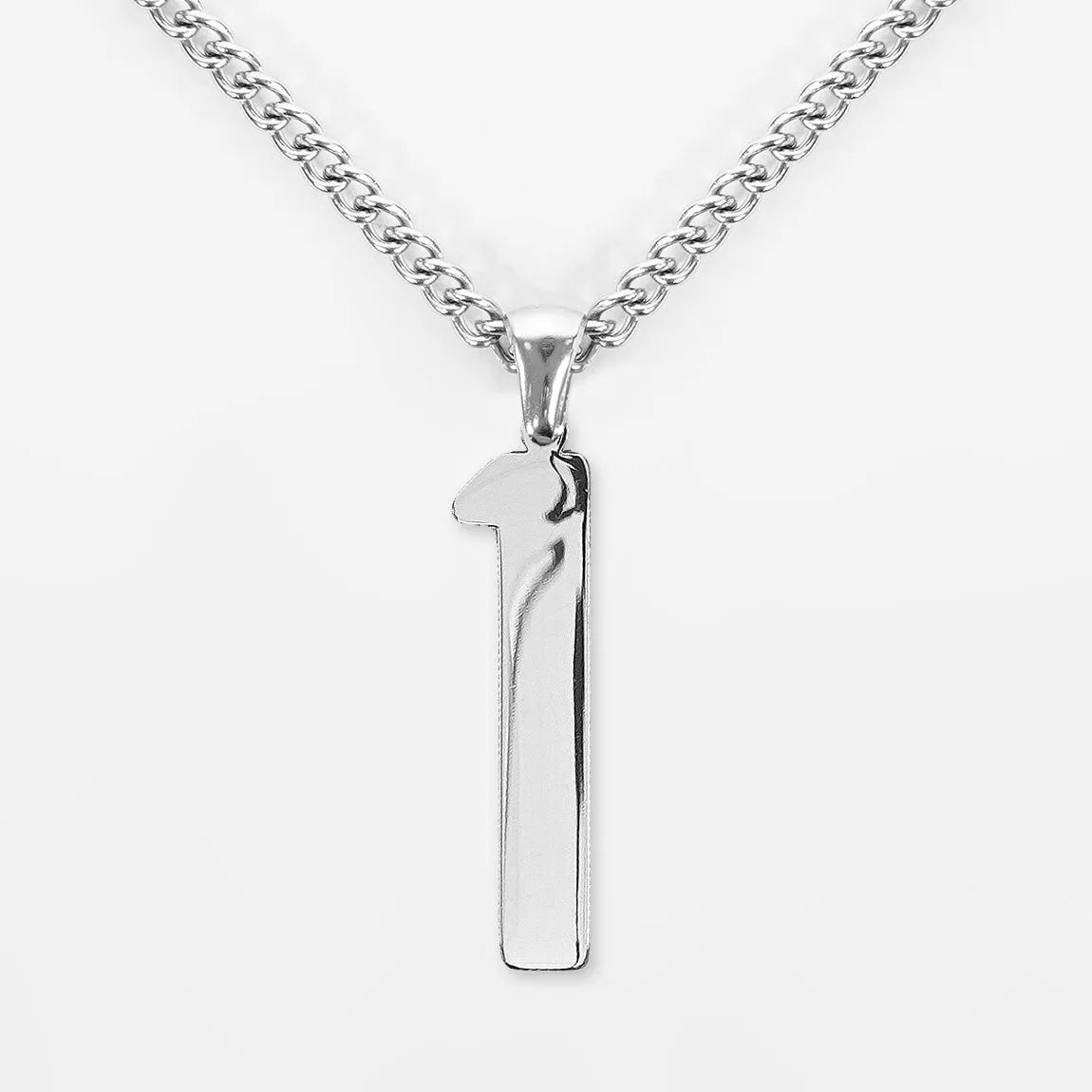 1 Number Pendant with Chain Necklace - Stainless Steel