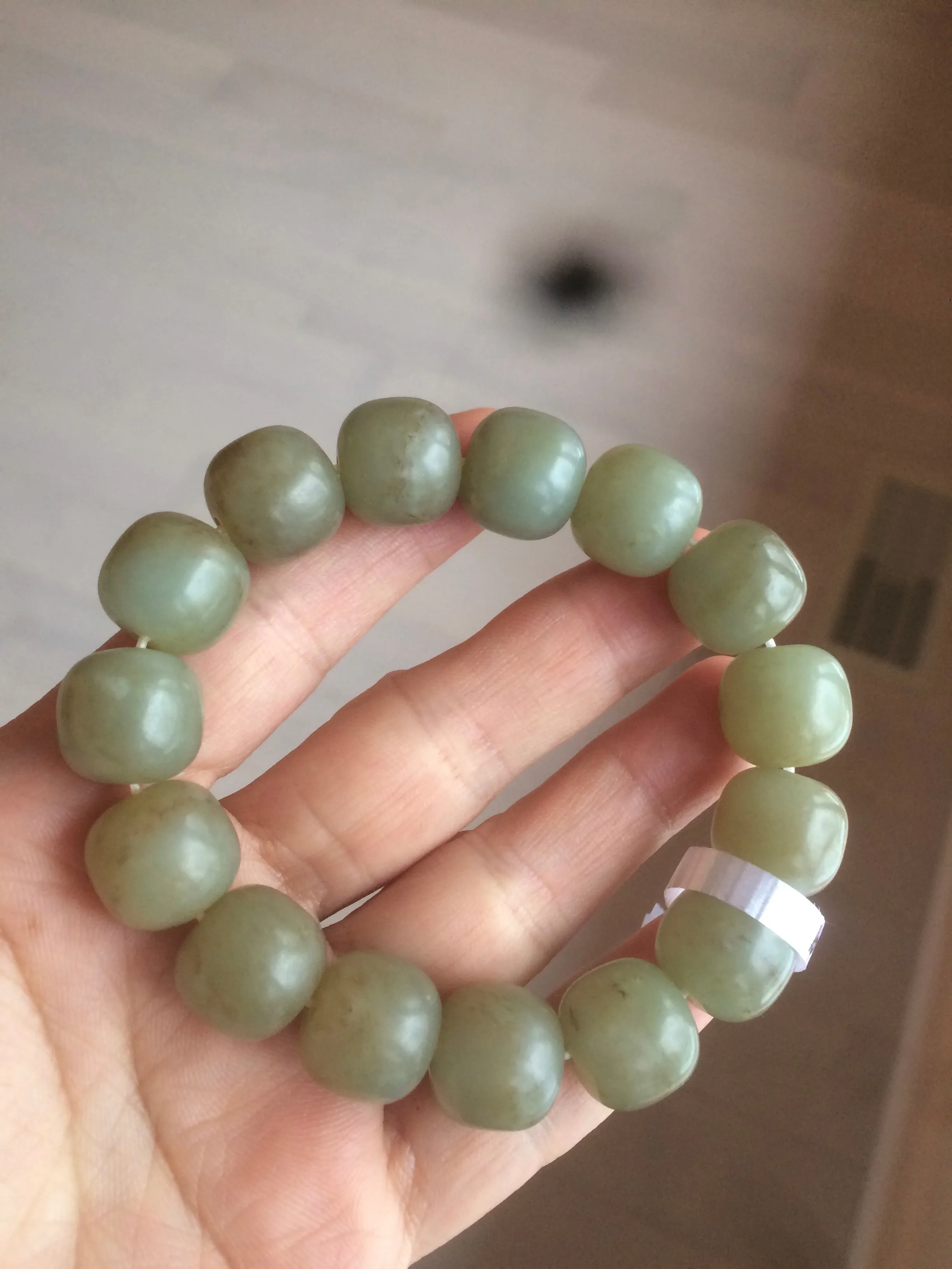 100% Natural 13.8x13mm green/yellow/brown vintage style nephrite Hetian Jade bead man bracelet HF9