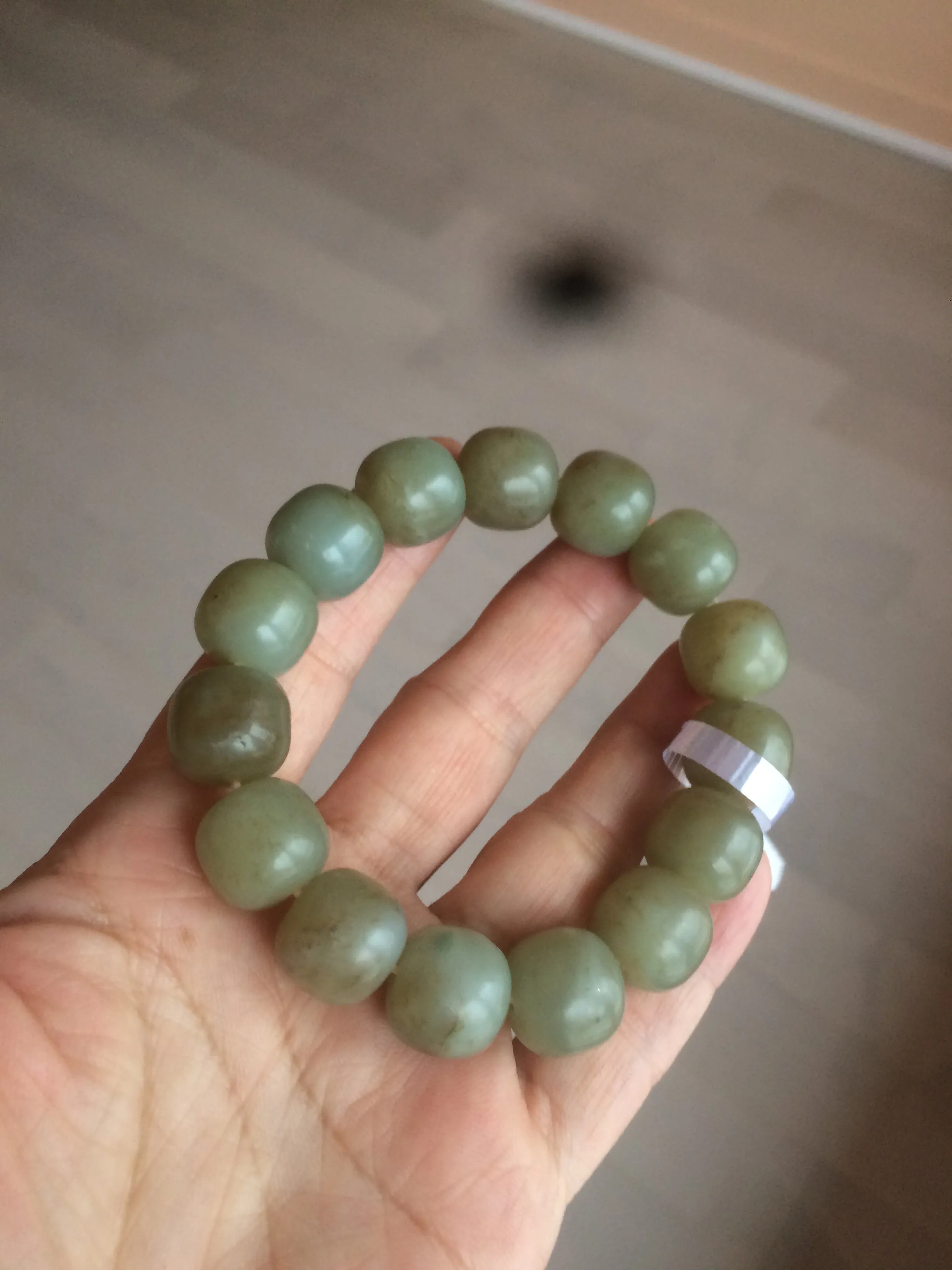 100% Natural 13.8x13mm green/yellow/brown vintage style nephrite Hetian Jade bead man bracelet HF9