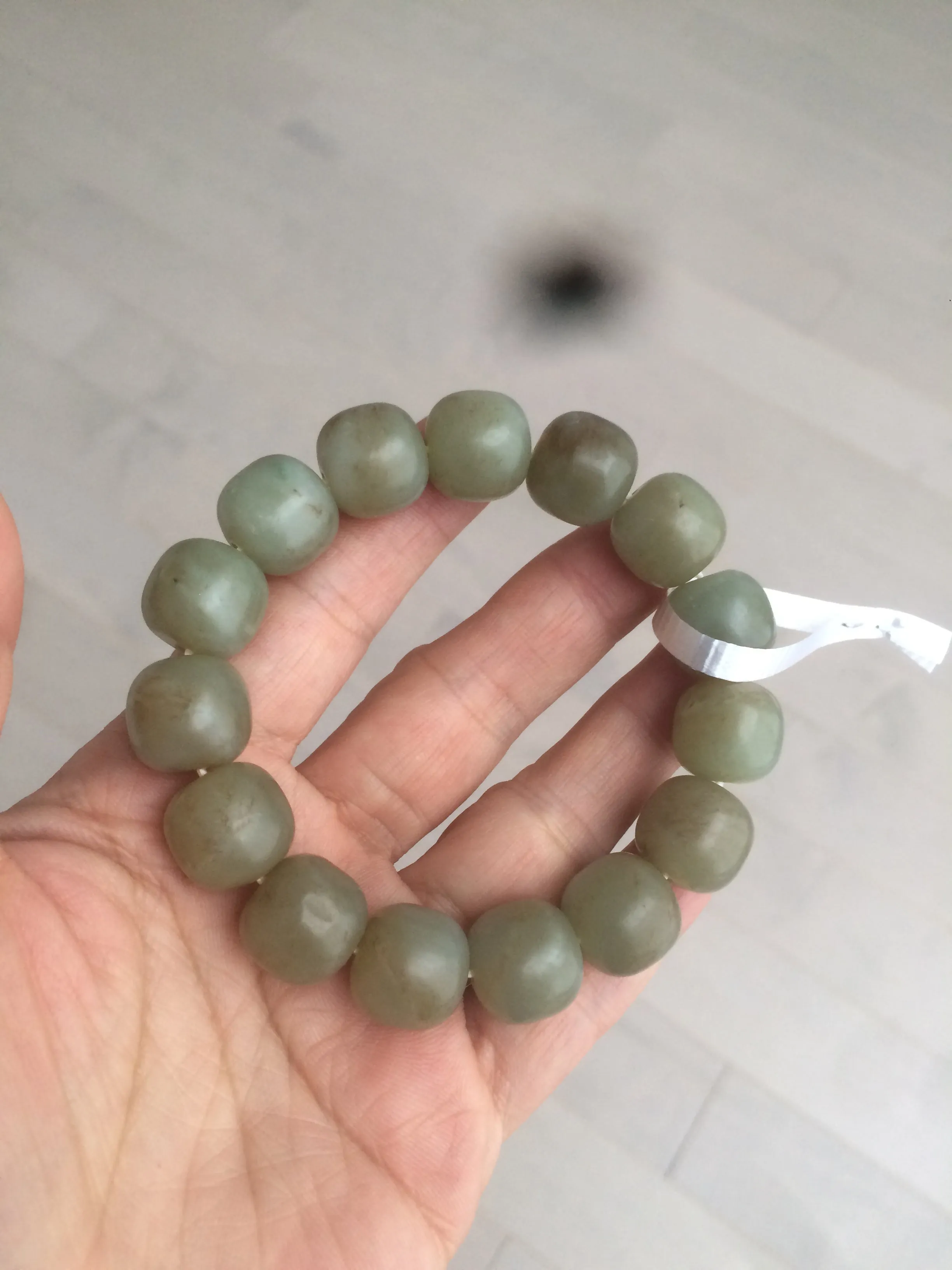 100% Natural 13.8x13mm green/yellow/brown vintage style nephrite Hetian Jade bead man bracelet HF9