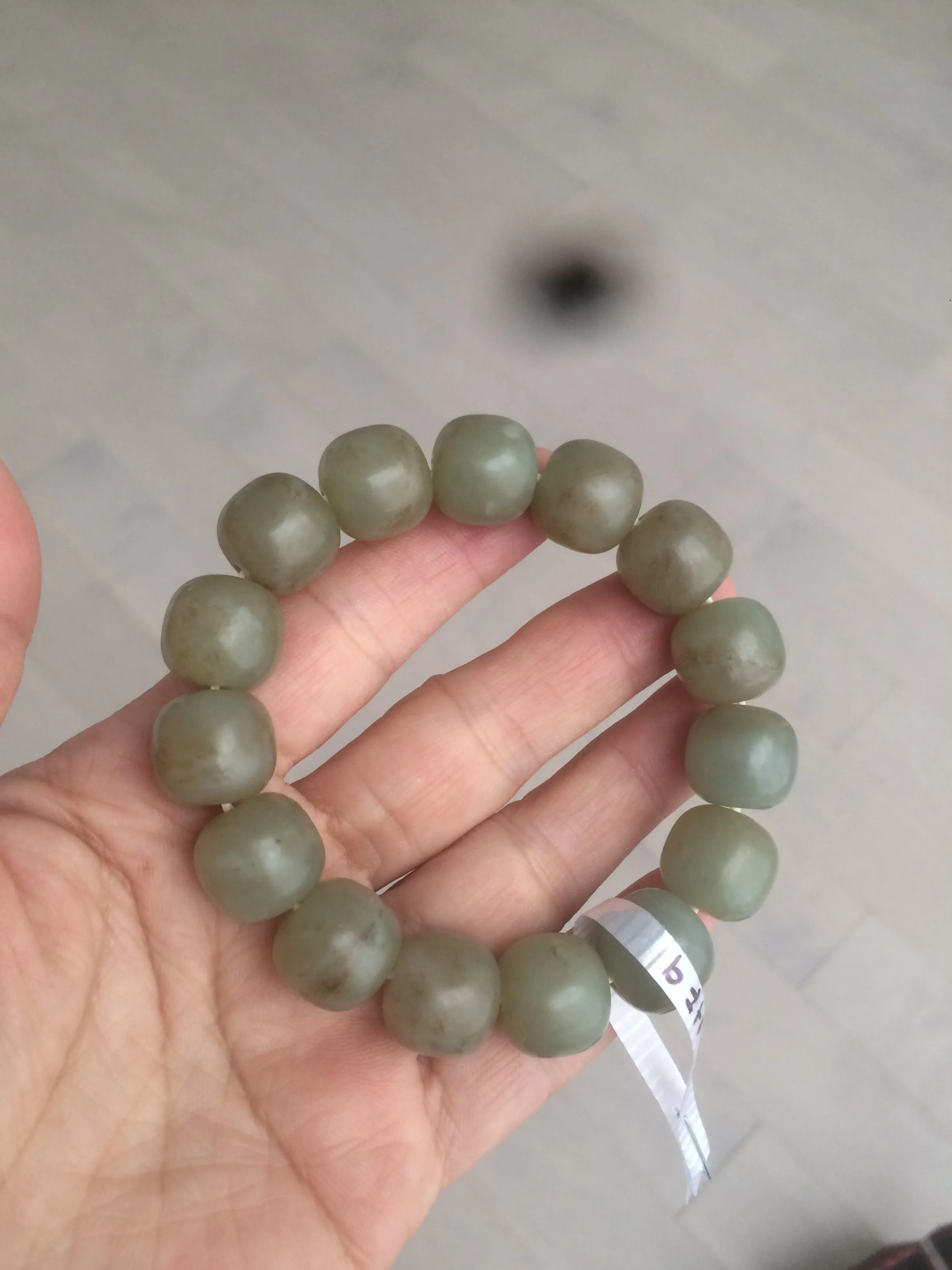 100% Natural 13.8x13mm green/yellow/brown vintage style nephrite Hetian Jade bead man bracelet HF9