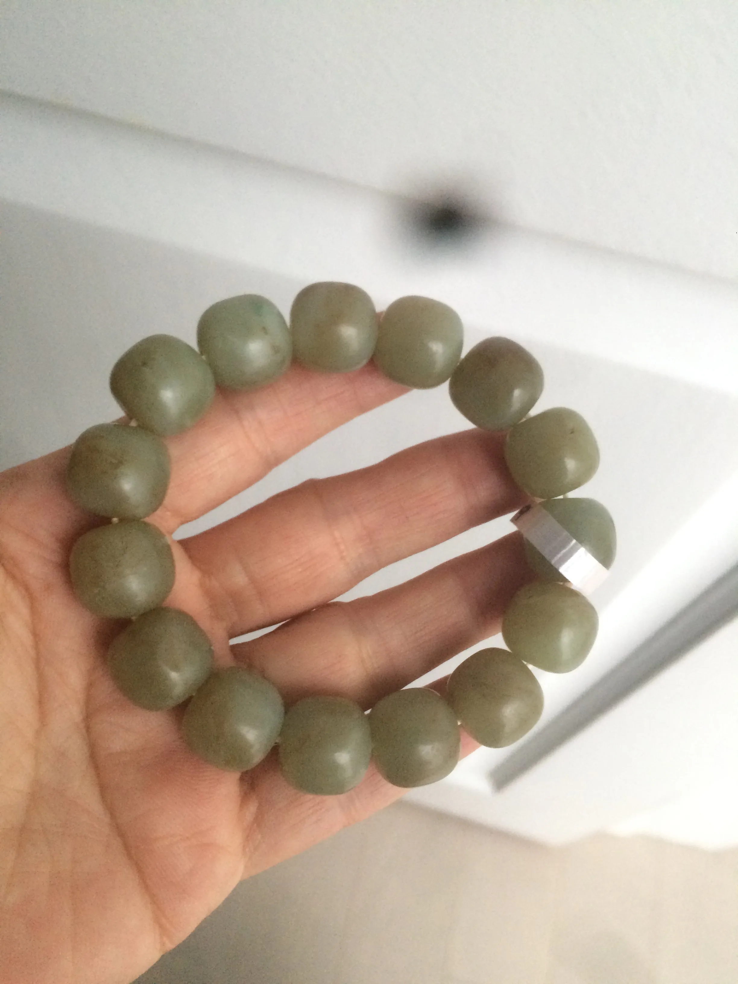 100% Natural 13.8x13mm green/yellow/brown vintage style nephrite Hetian Jade bead man bracelet HF9