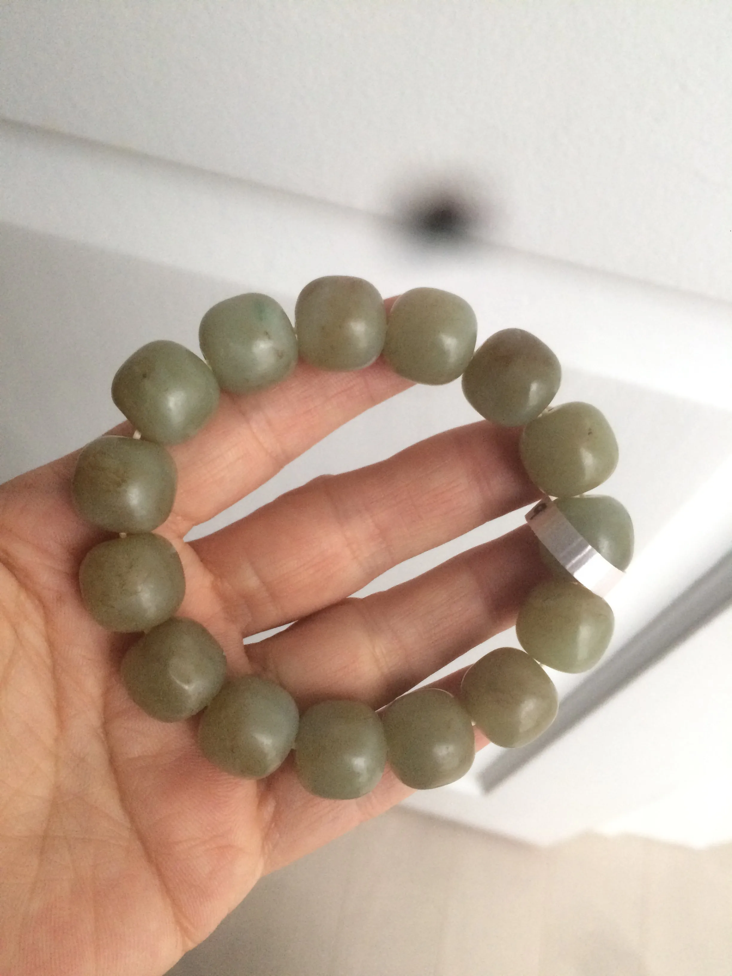 100% Natural 13.8x13mm green/yellow/brown vintage style nephrite Hetian Jade bead man bracelet HF9