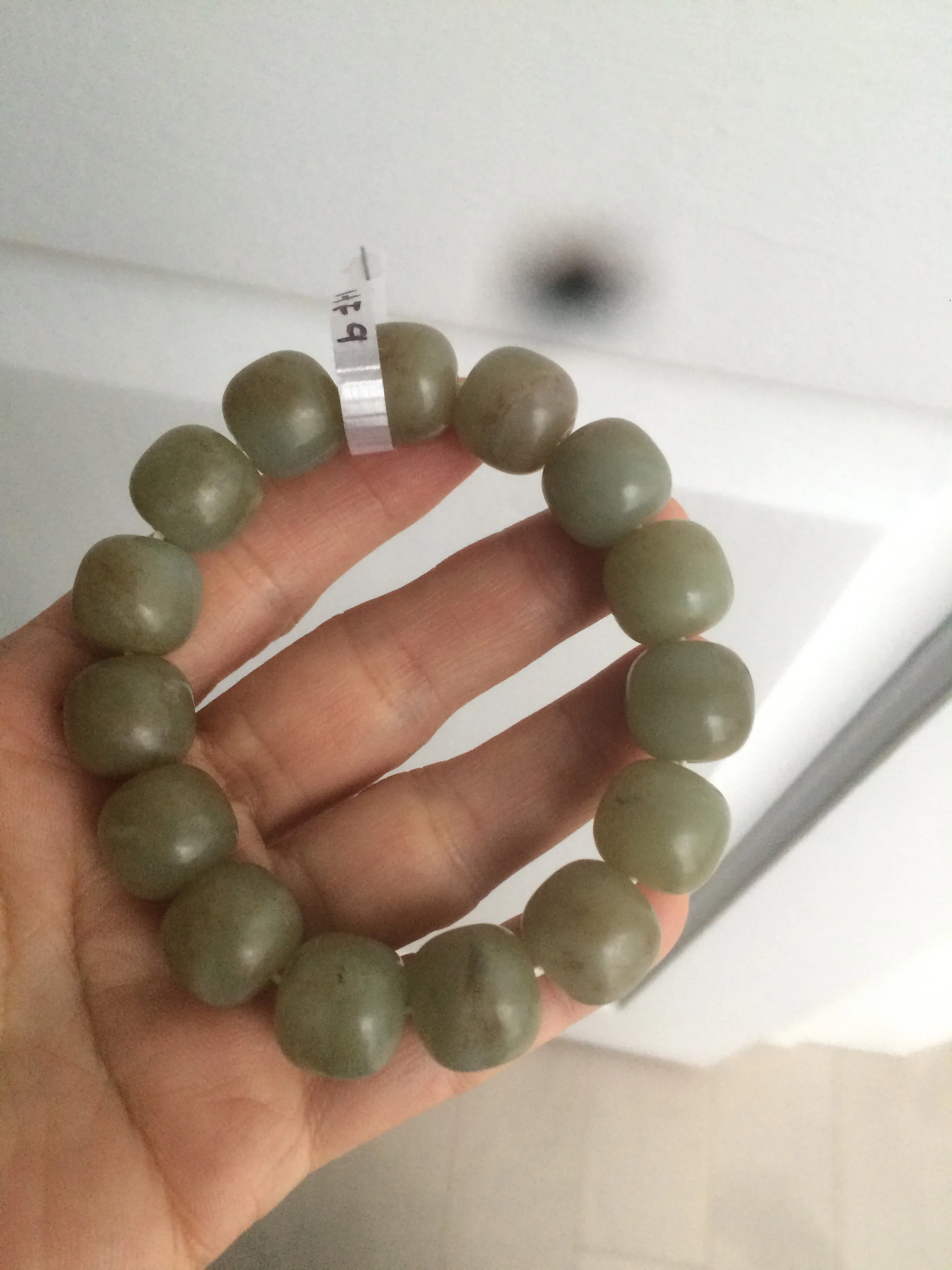 100% Natural 13.8x13mm green/yellow/brown vintage style nephrite Hetian Jade bead man bracelet HF9