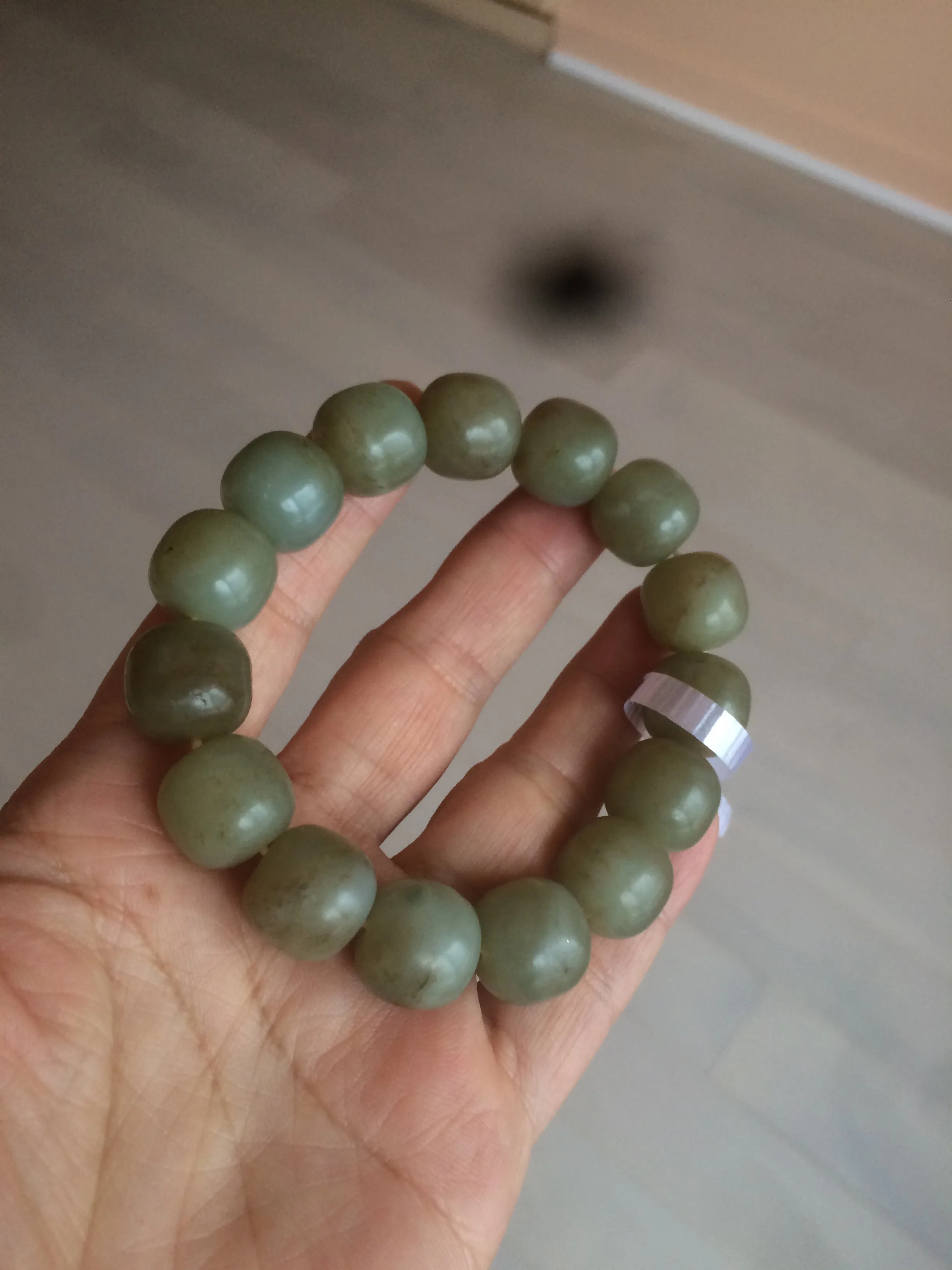 100% Natural 13.8x13mm green/yellow/brown vintage style nephrite Hetian Jade bead man bracelet HF9