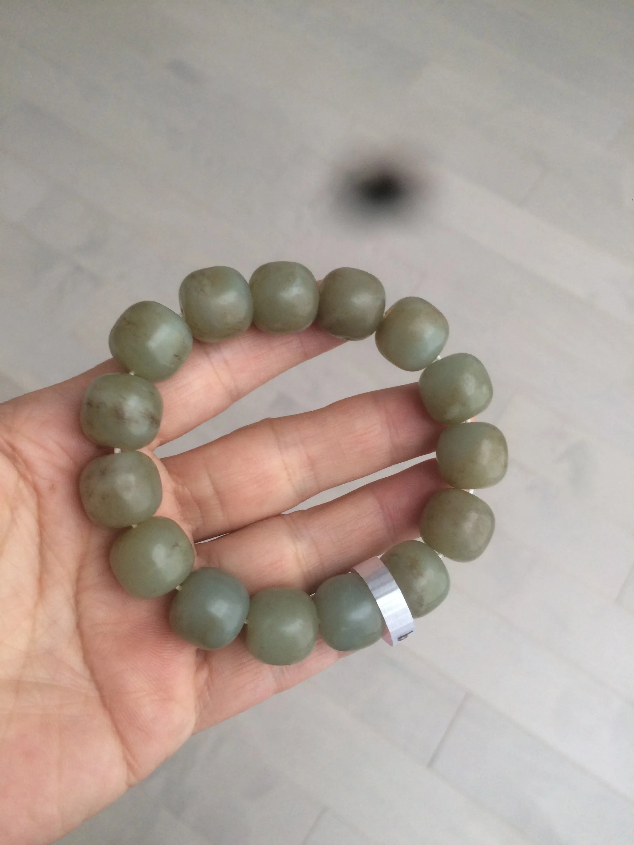 100% Natural 13.8x13mm green/yellow/brown vintage style nephrite Hetian Jade bead man bracelet HF9