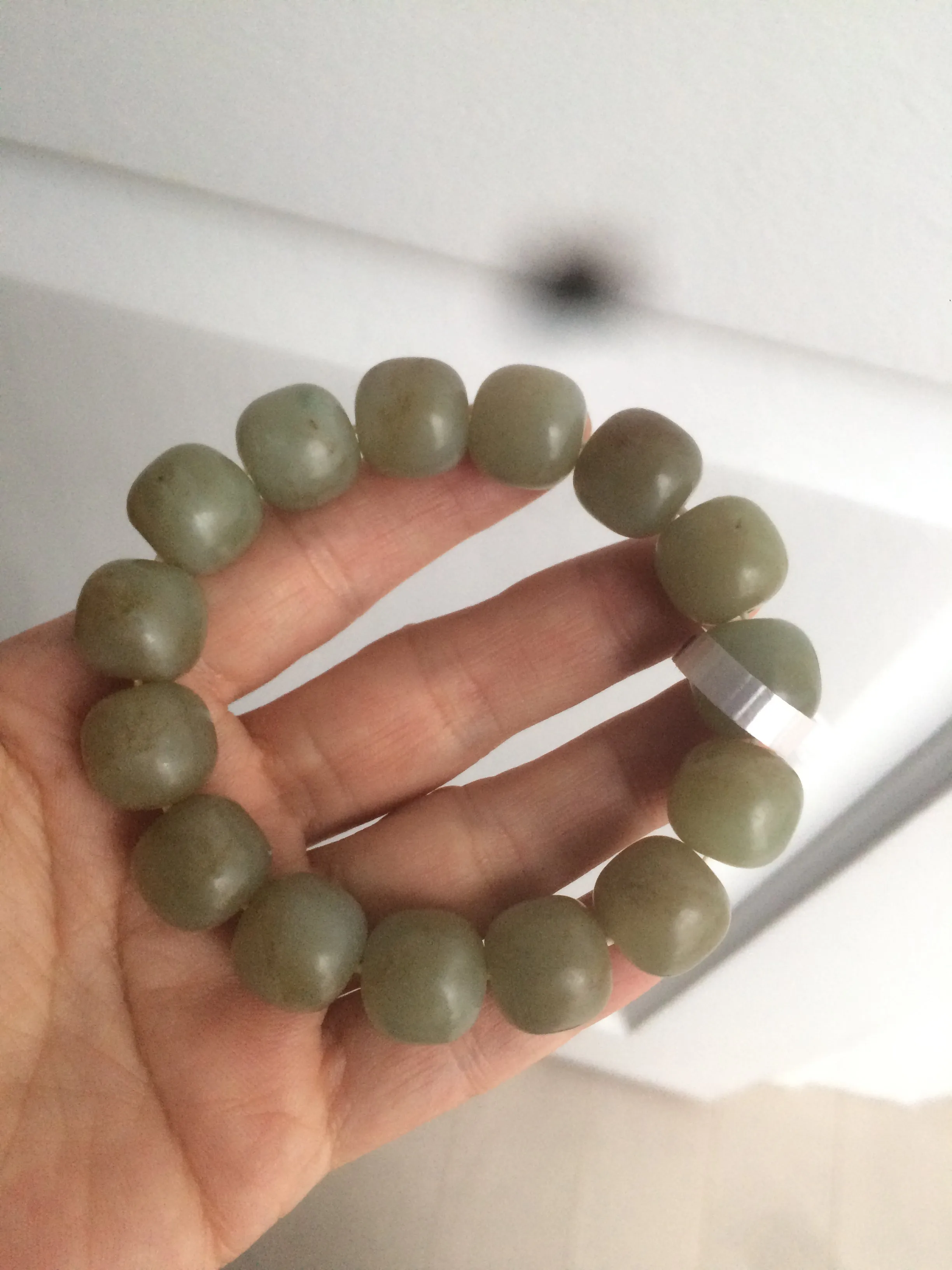 100% Natural 13.8x13mm green/yellow/brown vintage style nephrite Hetian Jade bead man bracelet HF9