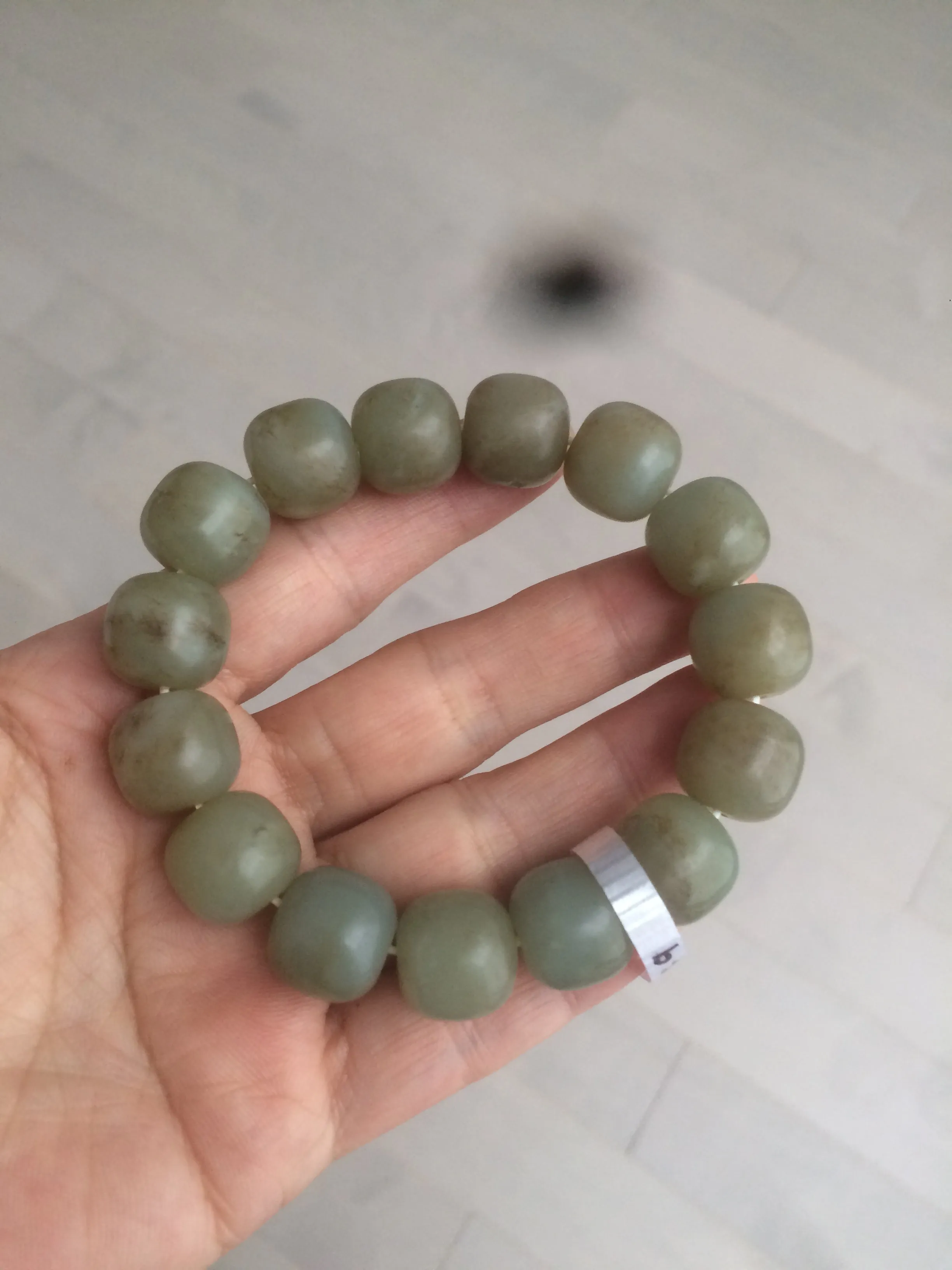 100% Natural 13.8x13mm green/yellow/brown vintage style nephrite Hetian Jade bead man bracelet HF9