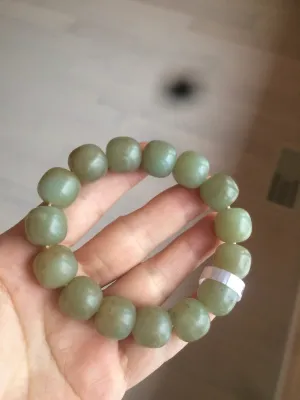 100% Natural 13.8x13mm green/yellow/brown vintage style nephrite Hetian Jade bead man bracelet HF9