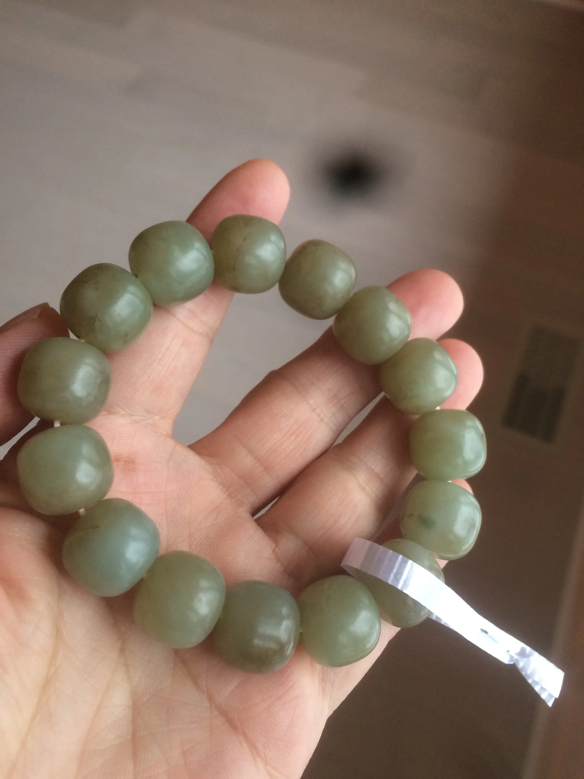 100% Natural 13.8x13mm green/yellow/brown vintage style nephrite Hetian Jade bead man bracelet HF9