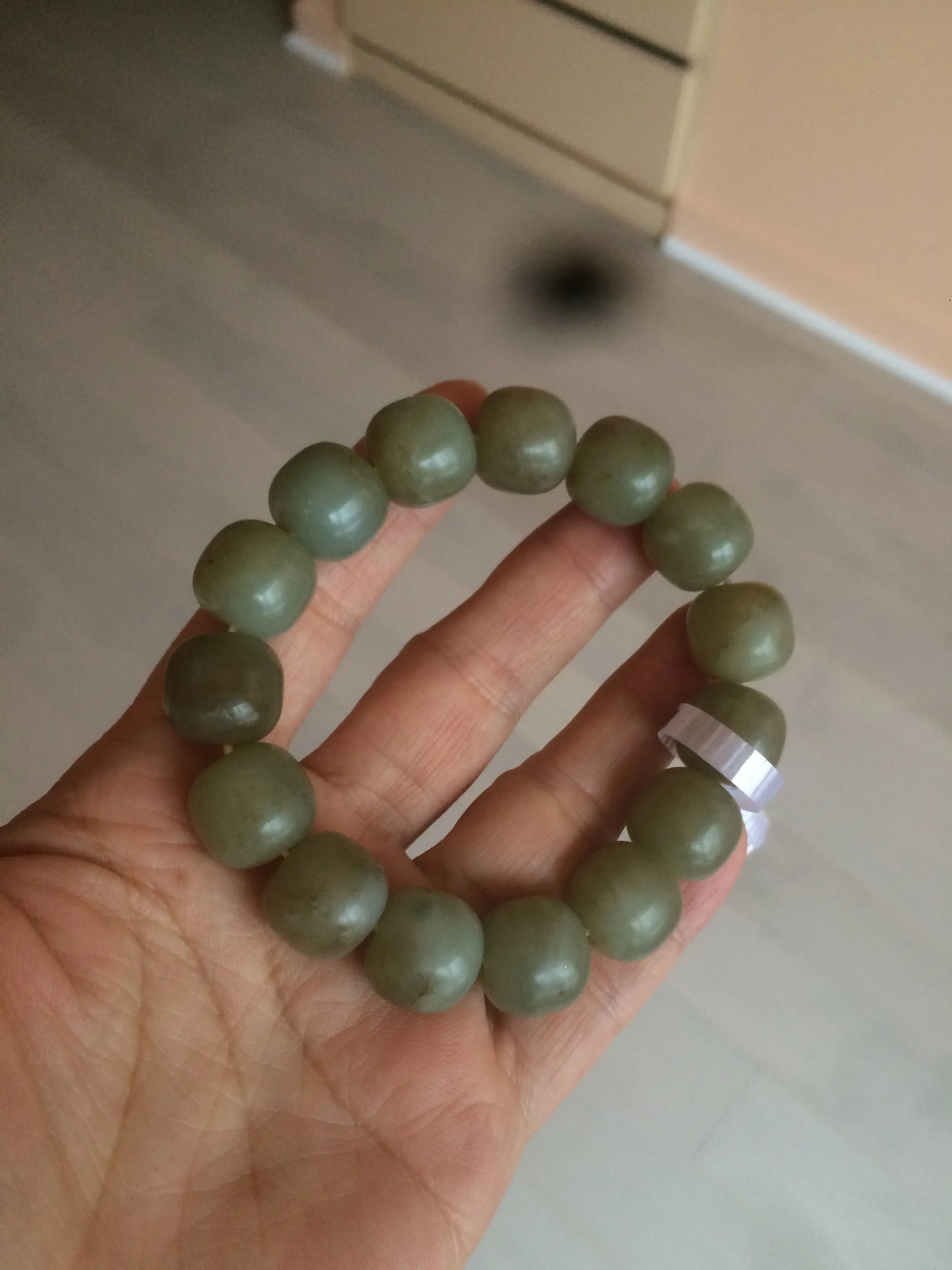 100% Natural 13.8x13mm green/yellow/brown vintage style nephrite Hetian Jade bead man bracelet HF9