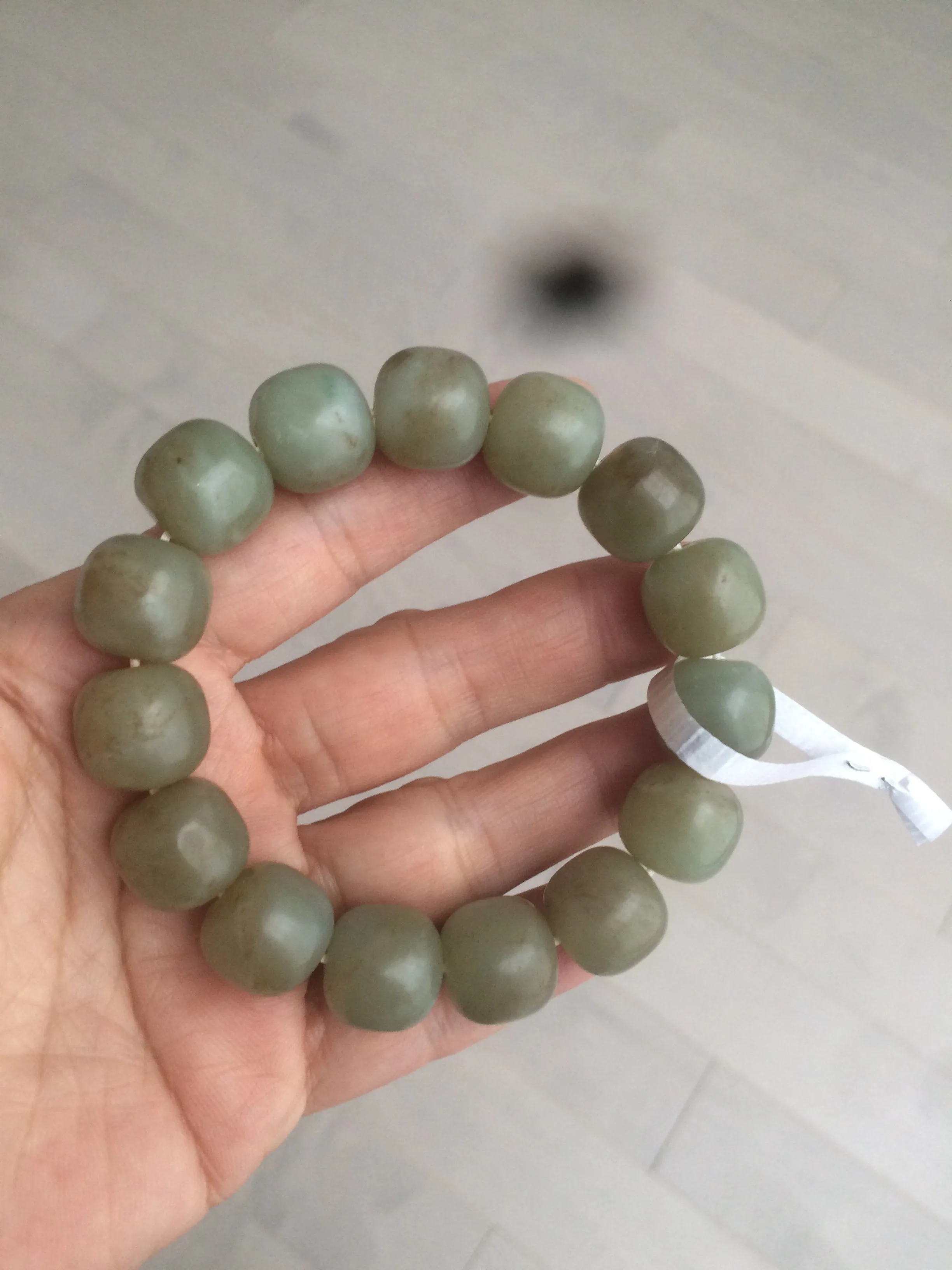 100% Natural 13.8x13mm green/yellow/brown vintage style nephrite Hetian Jade bead man bracelet HF9