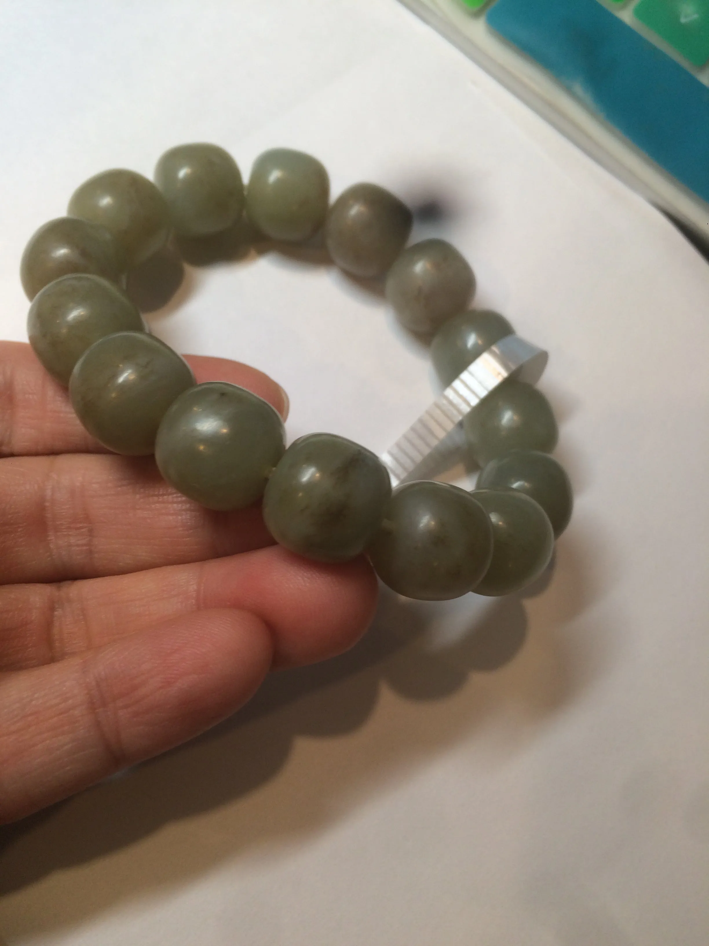 100% Natural 13.8x13mm green/yellow/brown vintage style nephrite Hetian Jade bead man bracelet HF9