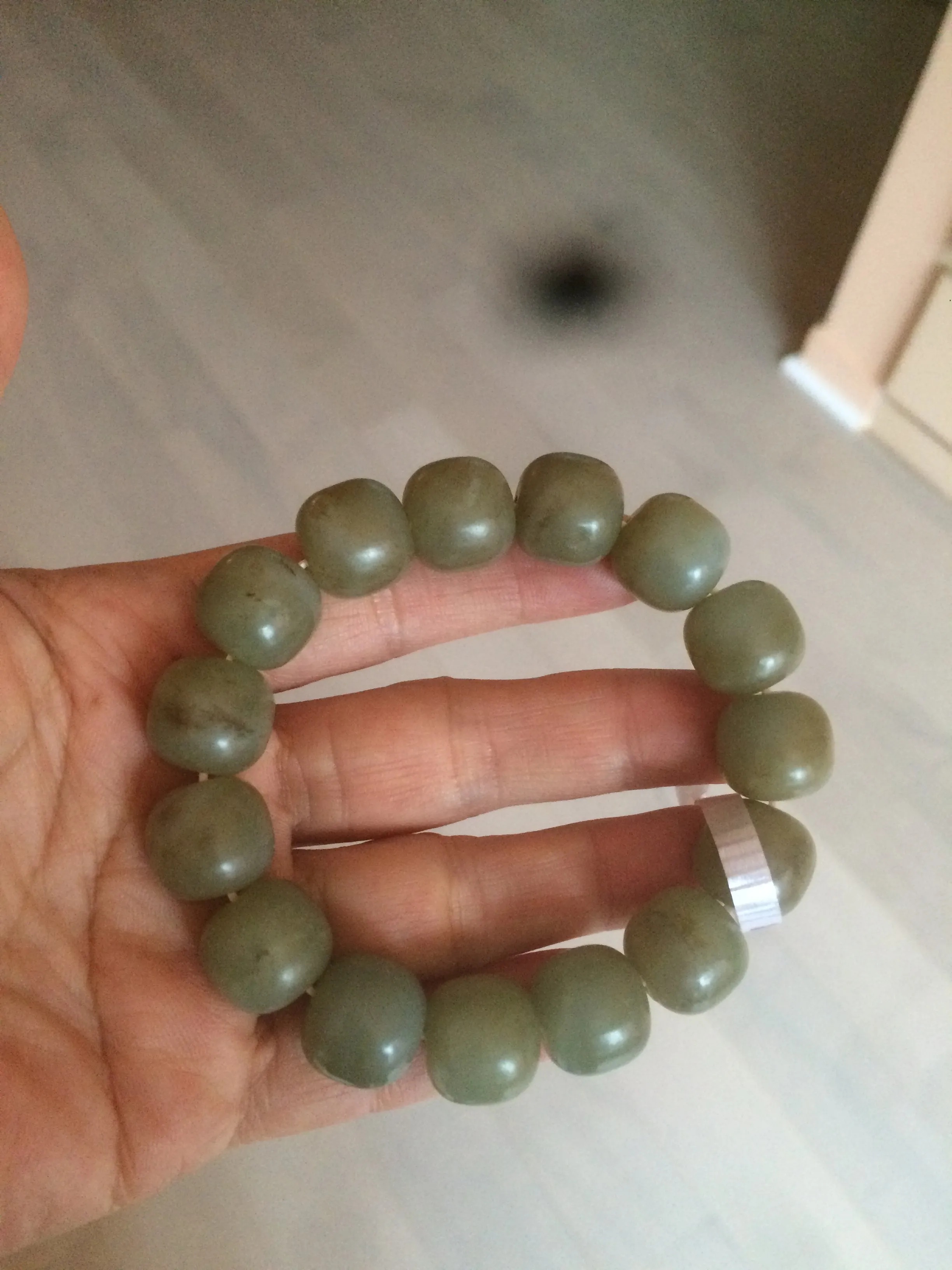 100% Natural 13.8x13mm green/yellow/brown vintage style nephrite Hetian Jade bead man bracelet HF9