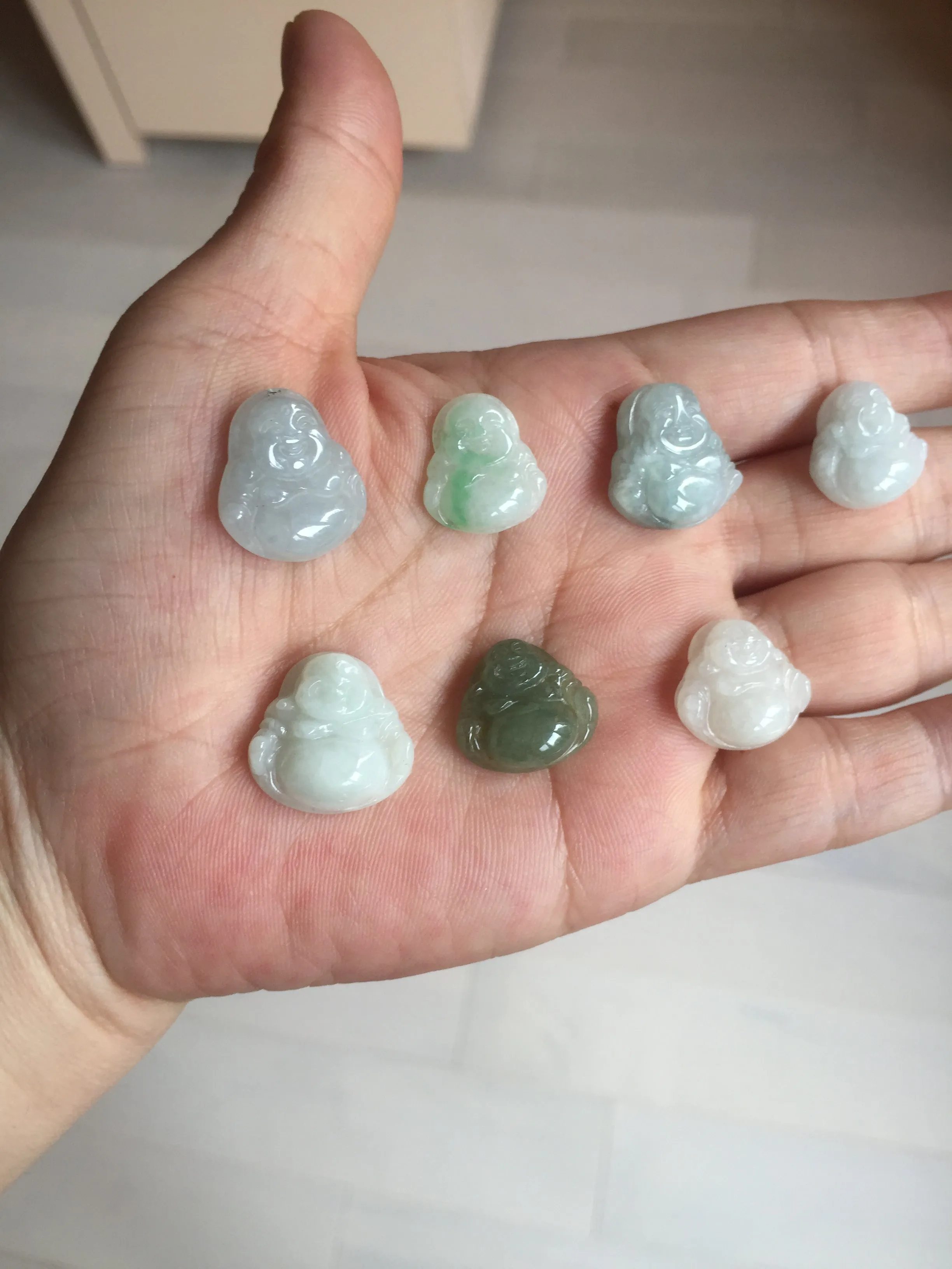 100% Natural type A green/white small happy buddha jadeite Jade pendant necklace group BP111