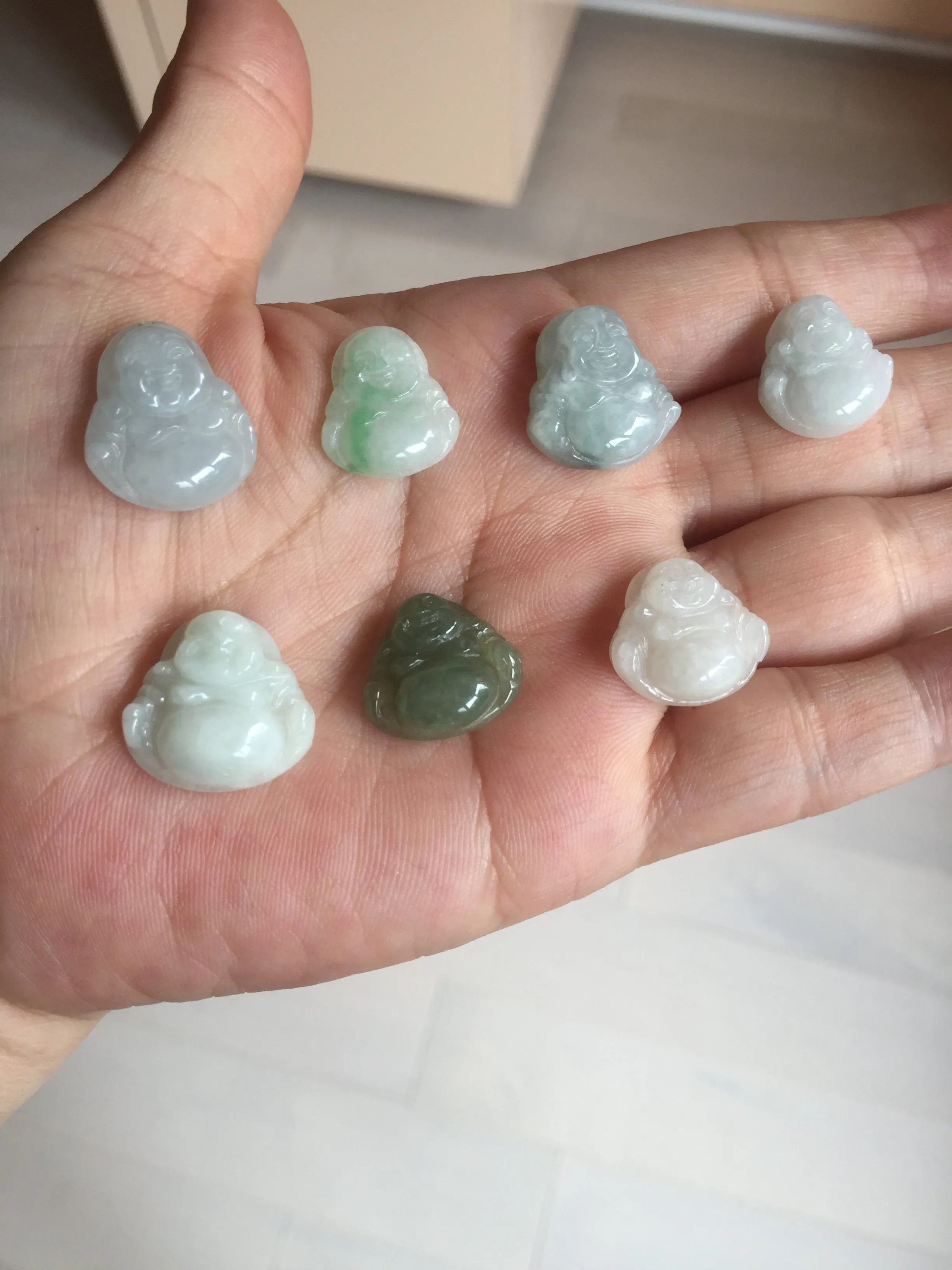 100% Natural type A green/white small happy buddha jadeite Jade pendant necklace group BP111