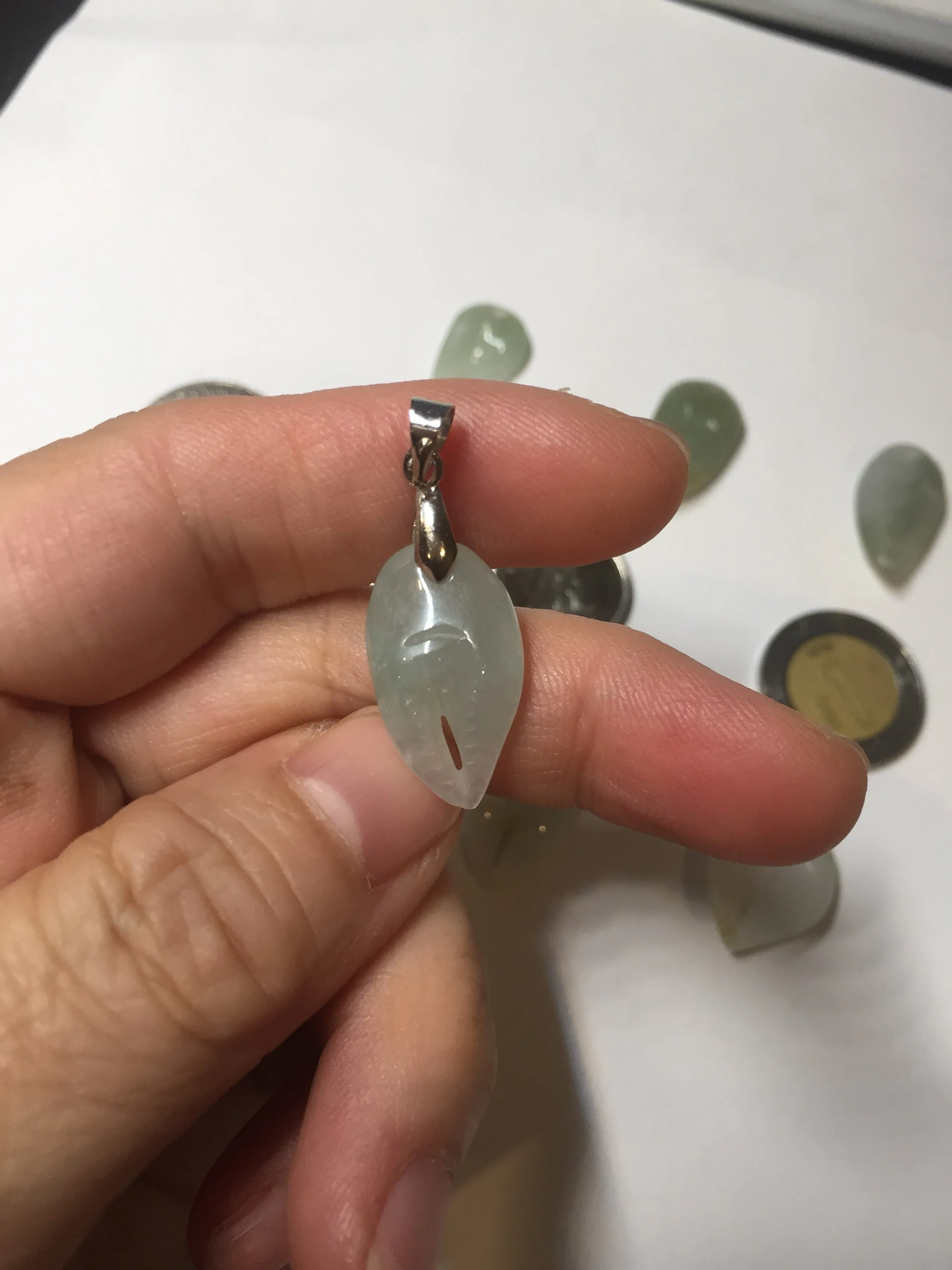 100% Natural type A green/white/gray small crab claws jadeite Jade pendant necklace group BP116