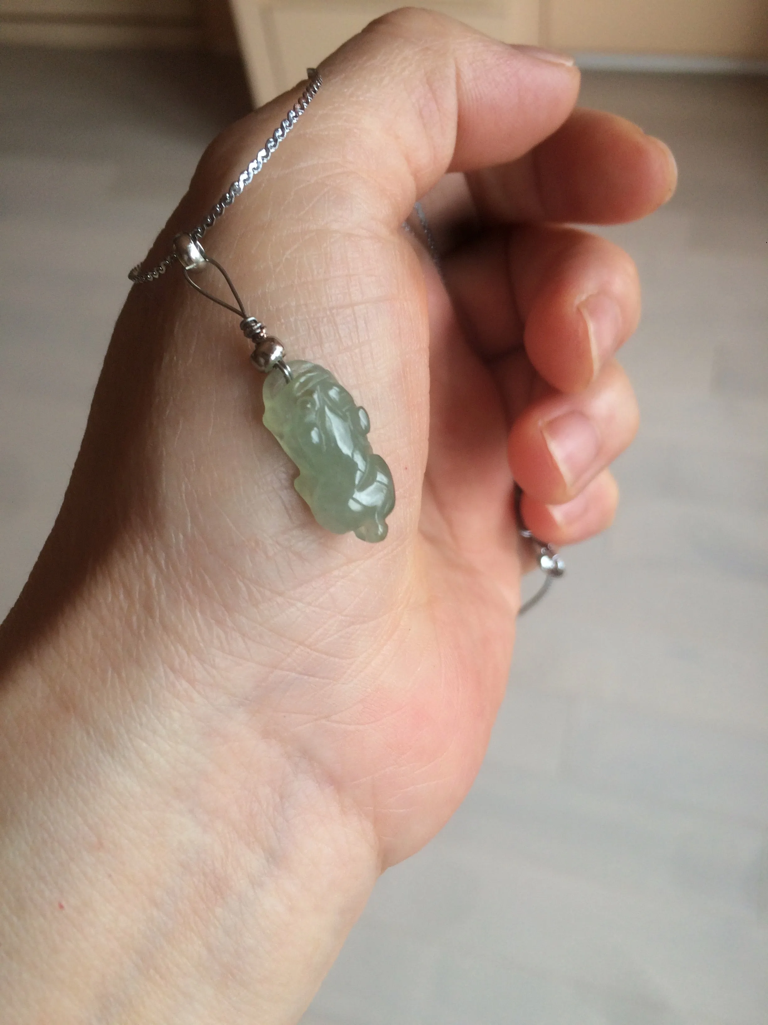 100% natural type A icy watery extra small jadeite jade green/white 3D PiXiu(貔貅) pendant BG10