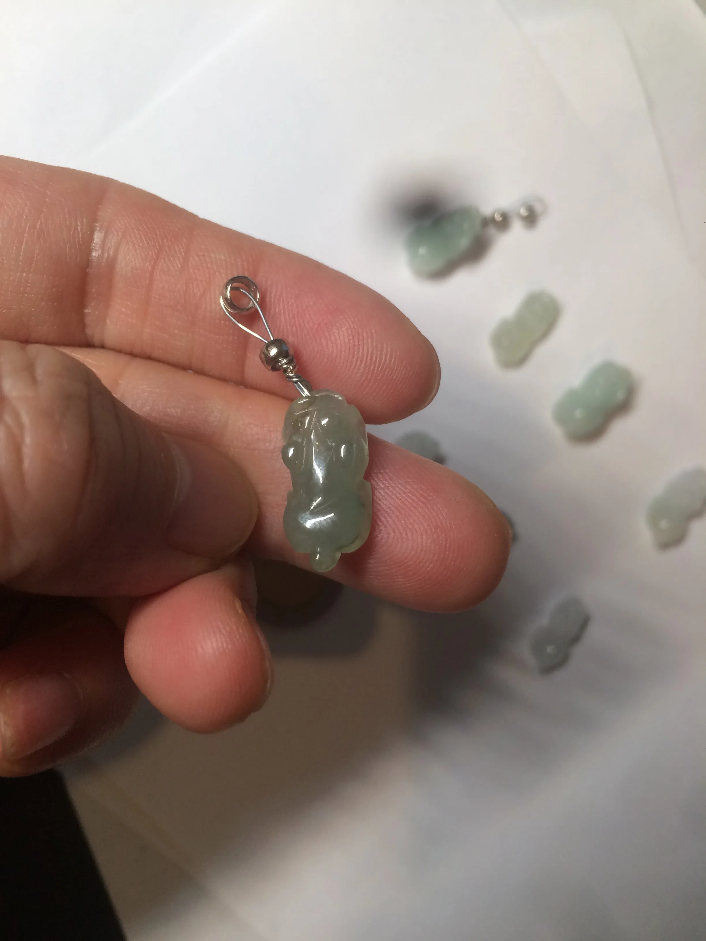 100% natural type A icy watery extra small jadeite jade green/white 3D PiXiu(貔貅) pendant BG10