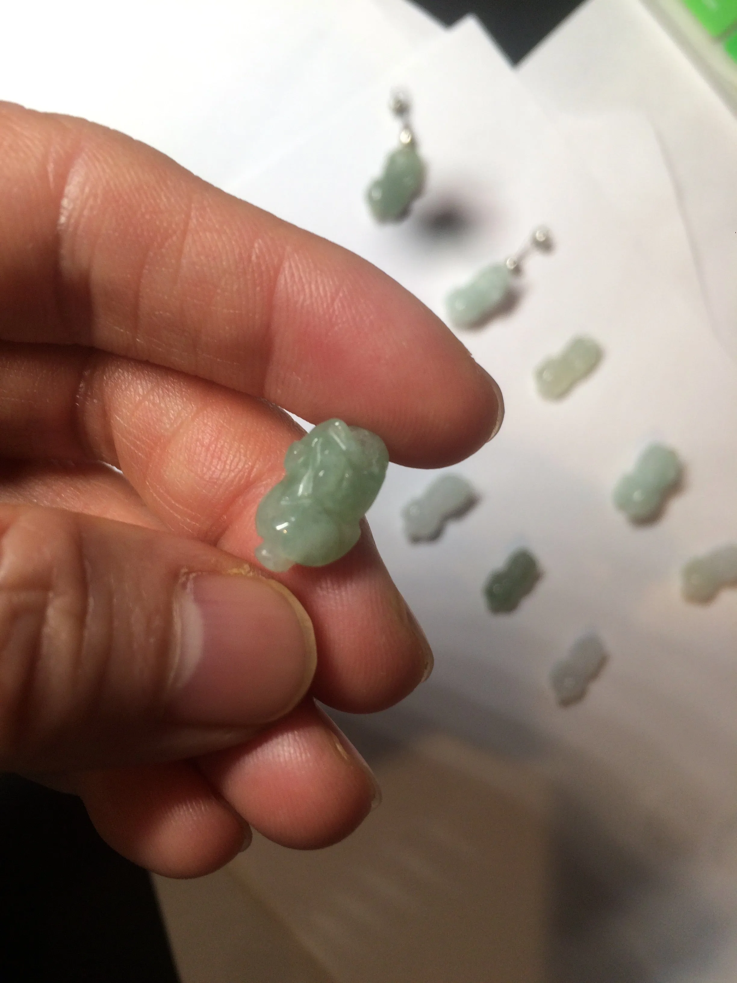 100% natural type A icy watery extra small jadeite jade green/white 3D PiXiu(貔貅) pendant BG10