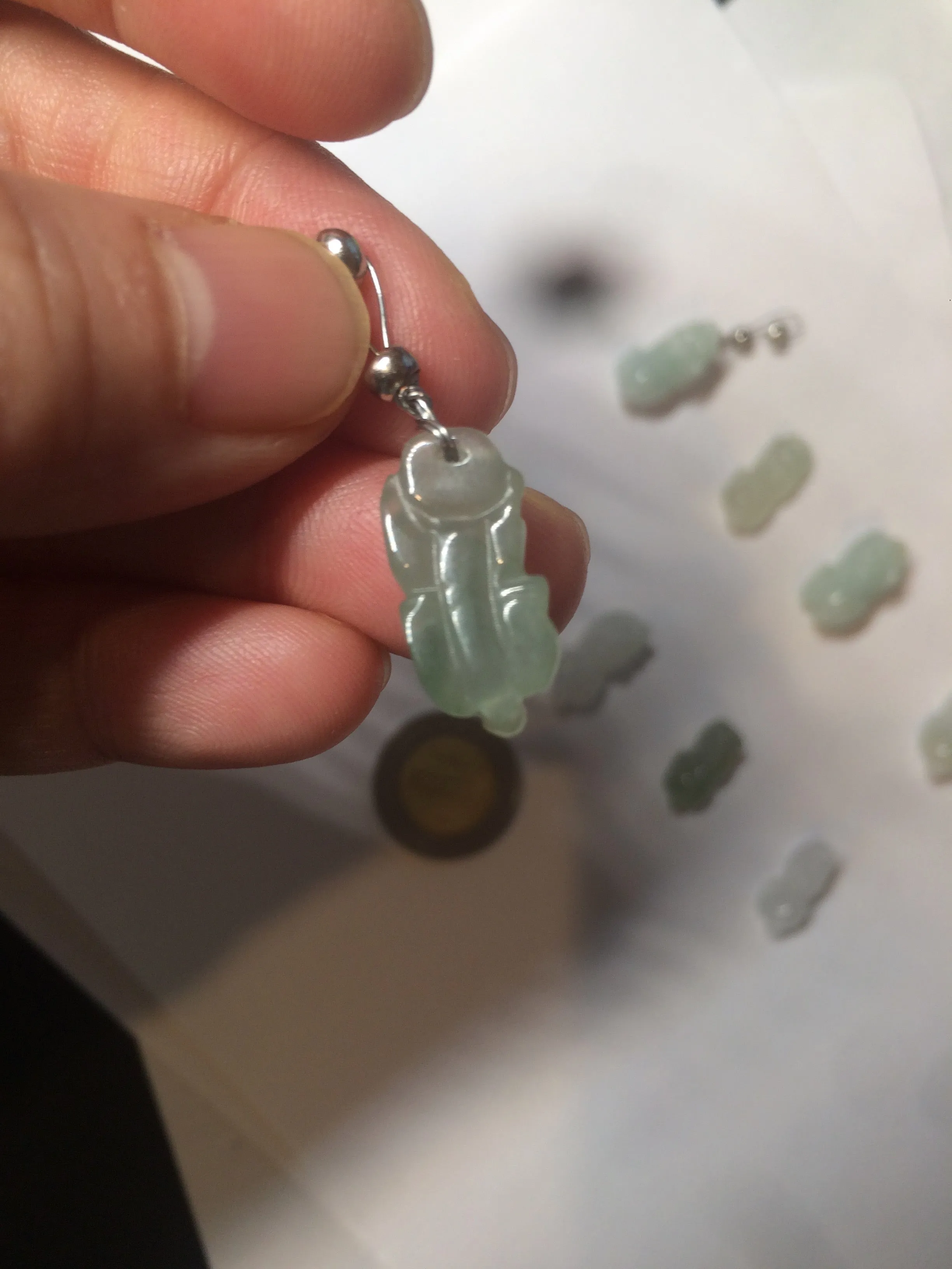 100% natural type A icy watery extra small jadeite jade green/white 3D PiXiu(貔貅) pendant BG10