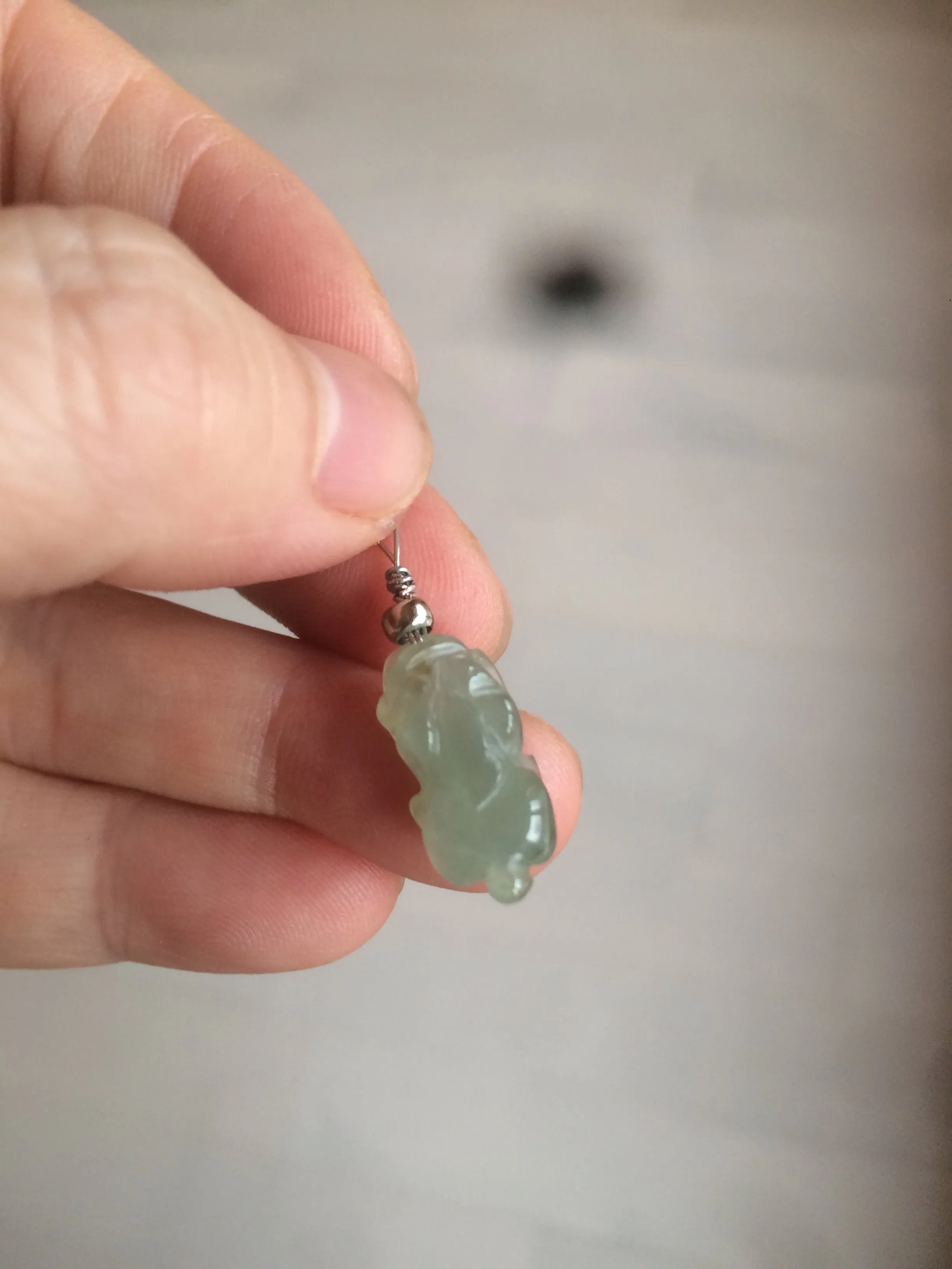 100% natural type A icy watery extra small jadeite jade green/white 3D PiXiu(貔貅) pendant BG10