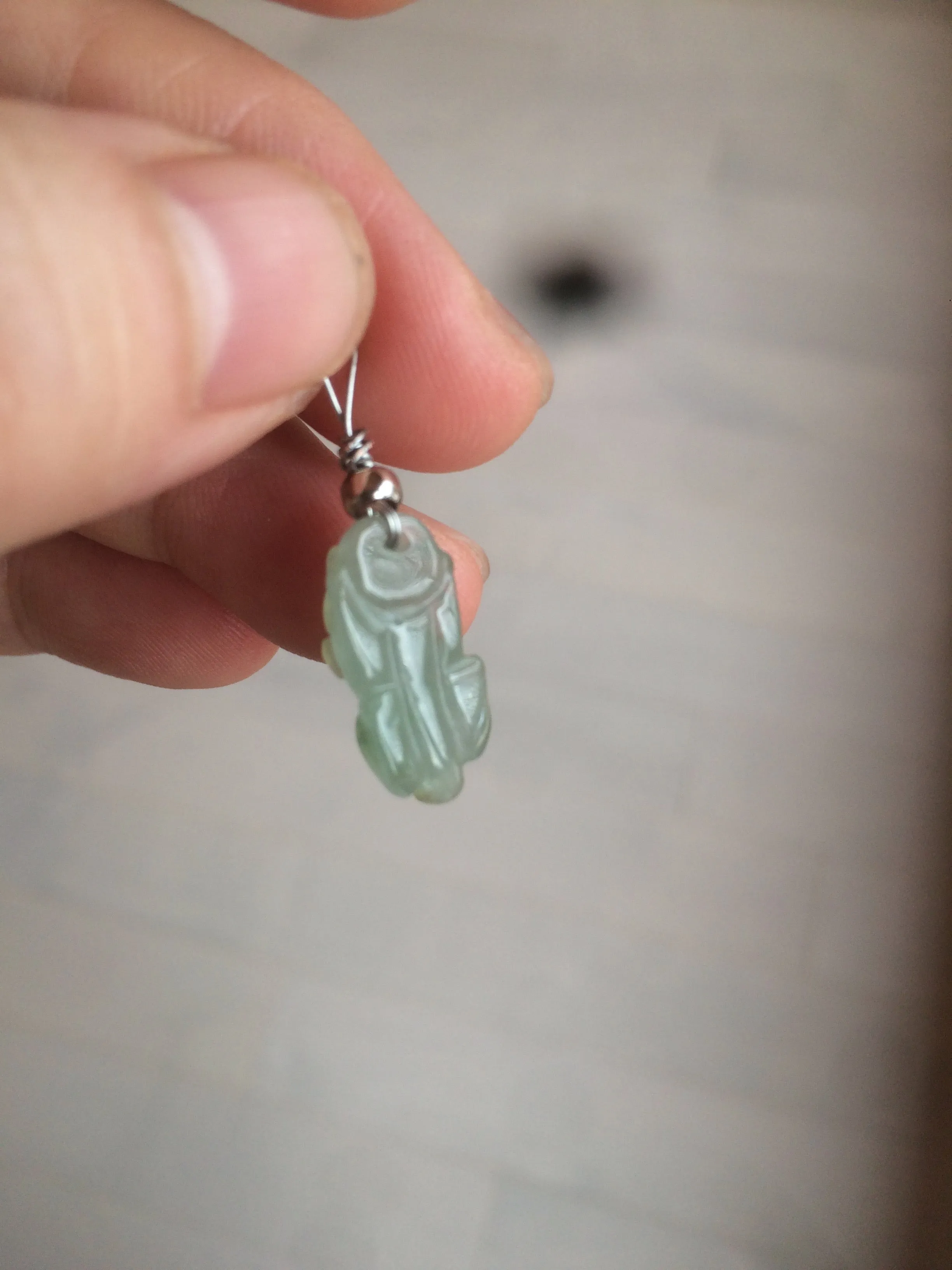 100% natural type A icy watery extra small jadeite jade green/white 3D PiXiu(貔貅) pendant BG10