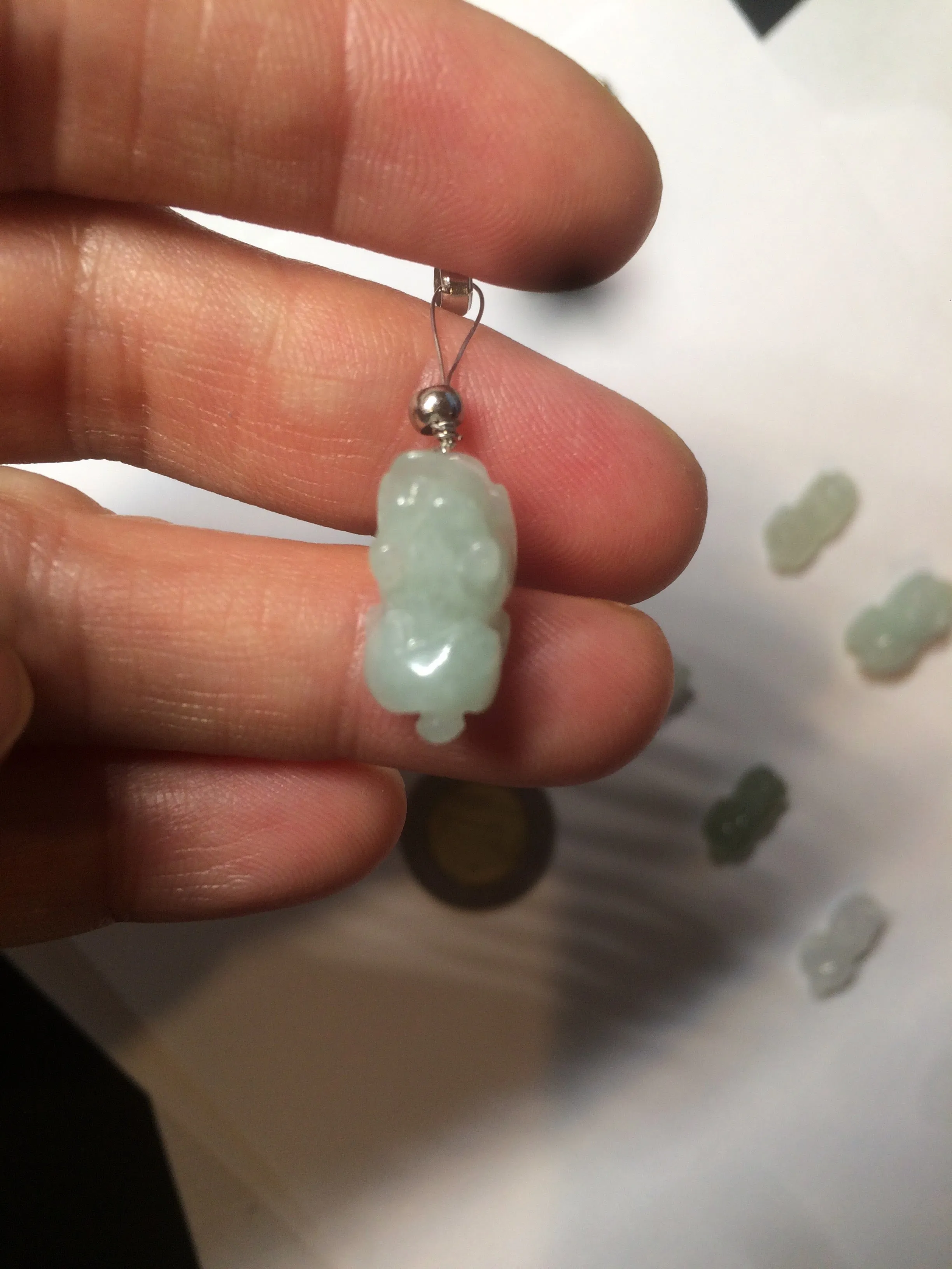 100% natural type A icy watery extra small jadeite jade green/white 3D PiXiu(貔貅) pendant BG10