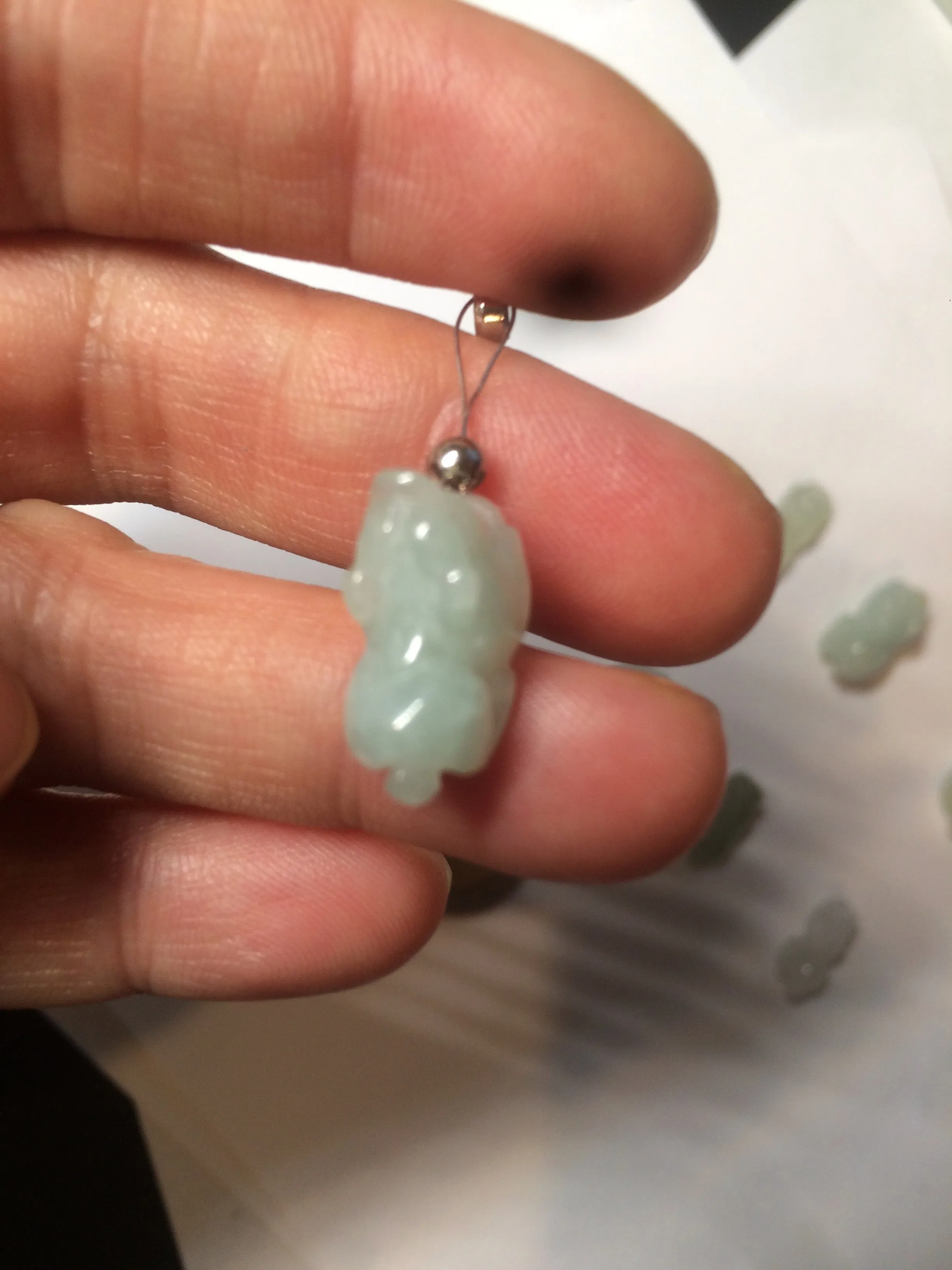 100% natural type A icy watery extra small jadeite jade green/white 3D PiXiu(貔貅) pendant BG10