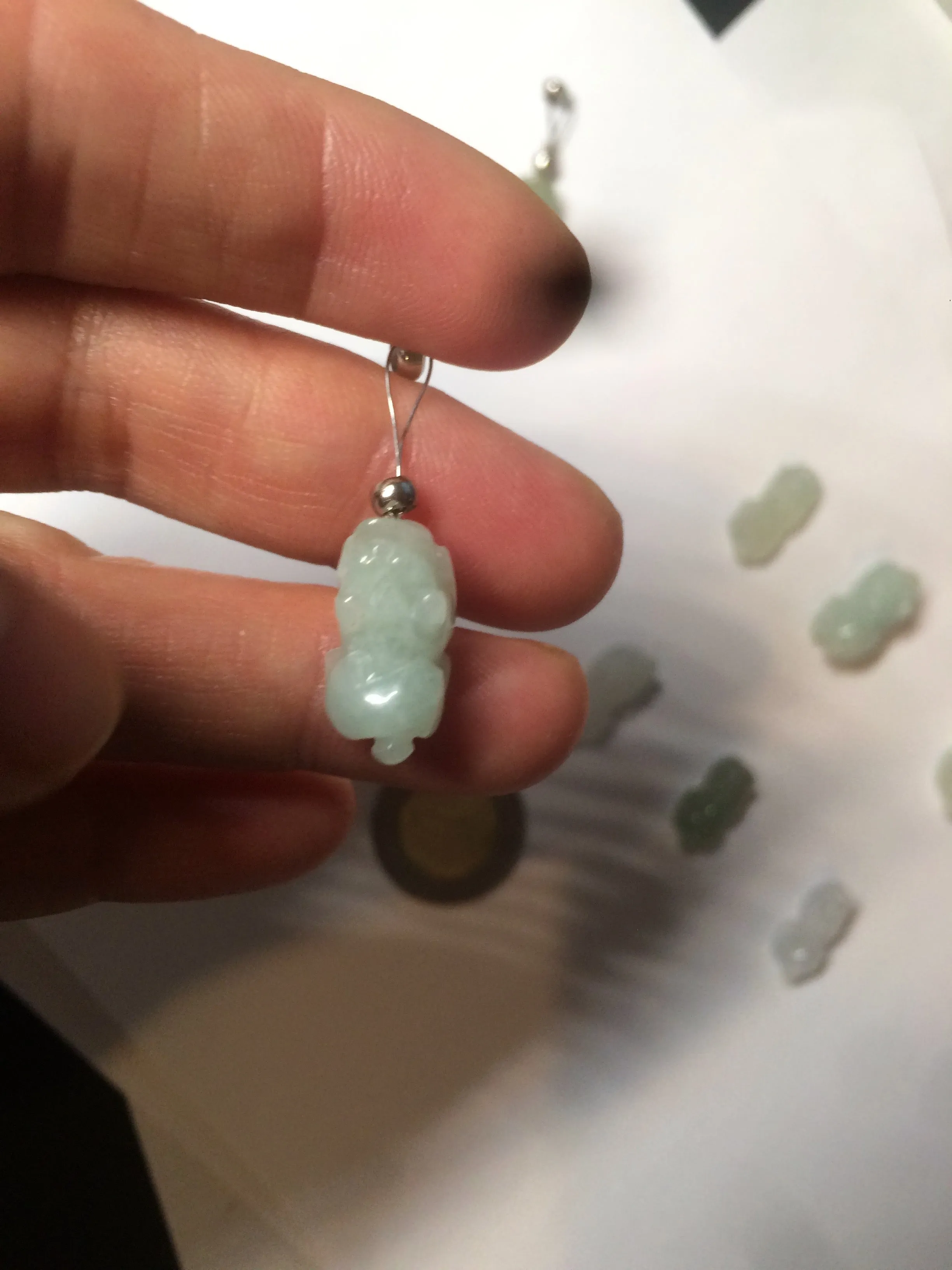 100% natural type A icy watery extra small jadeite jade green/white 3D PiXiu(貔貅) pendant BG10