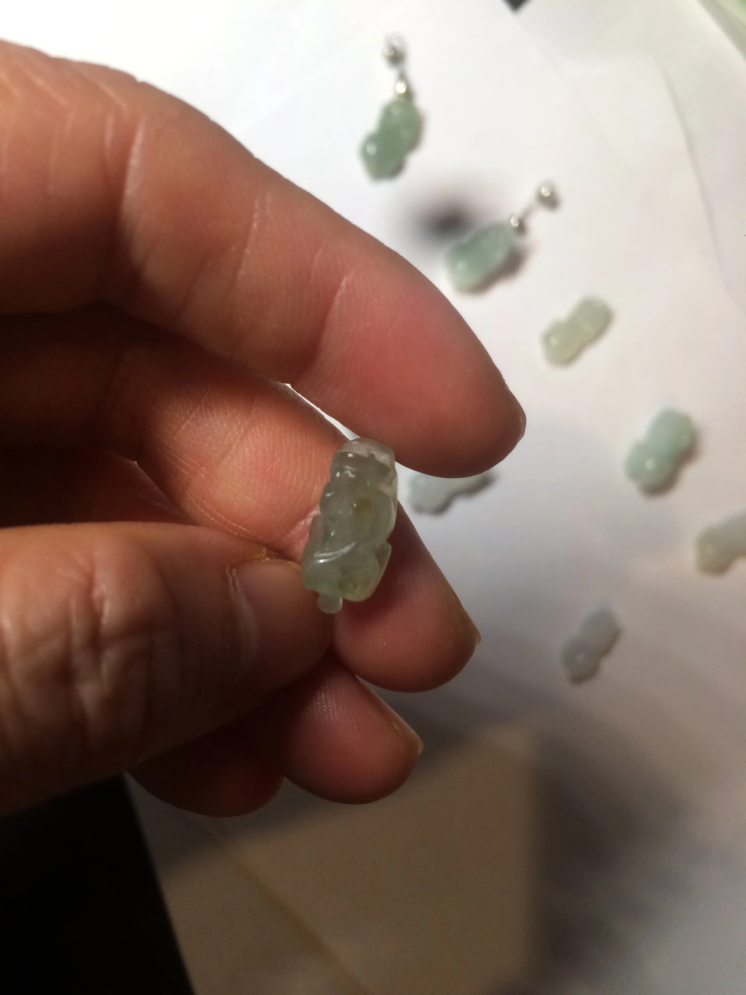 100% natural type A icy watery extra small jadeite jade green/white 3D PiXiu(貔貅) pendant BG10