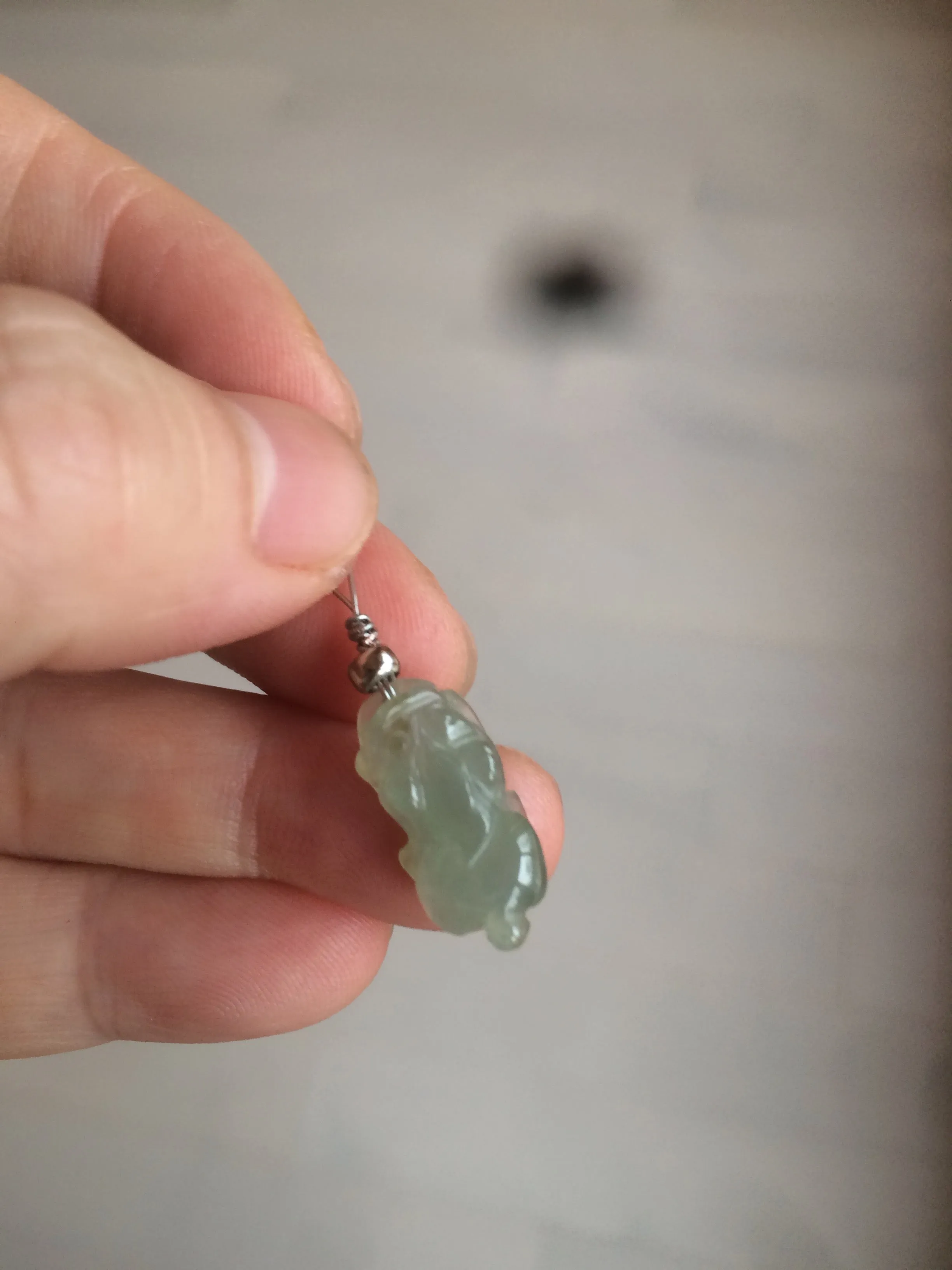 100% natural type A icy watery extra small jadeite jade green/white 3D PiXiu(貔貅) pendant BG10