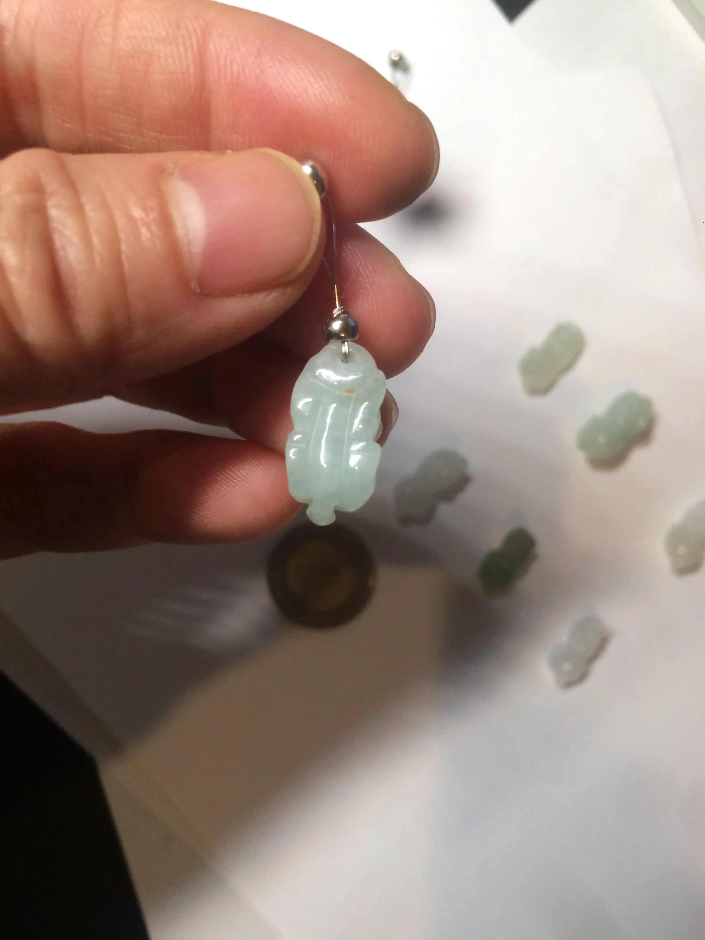 100% natural type A icy watery extra small jadeite jade green/white 3D PiXiu(貔貅) pendant BG10