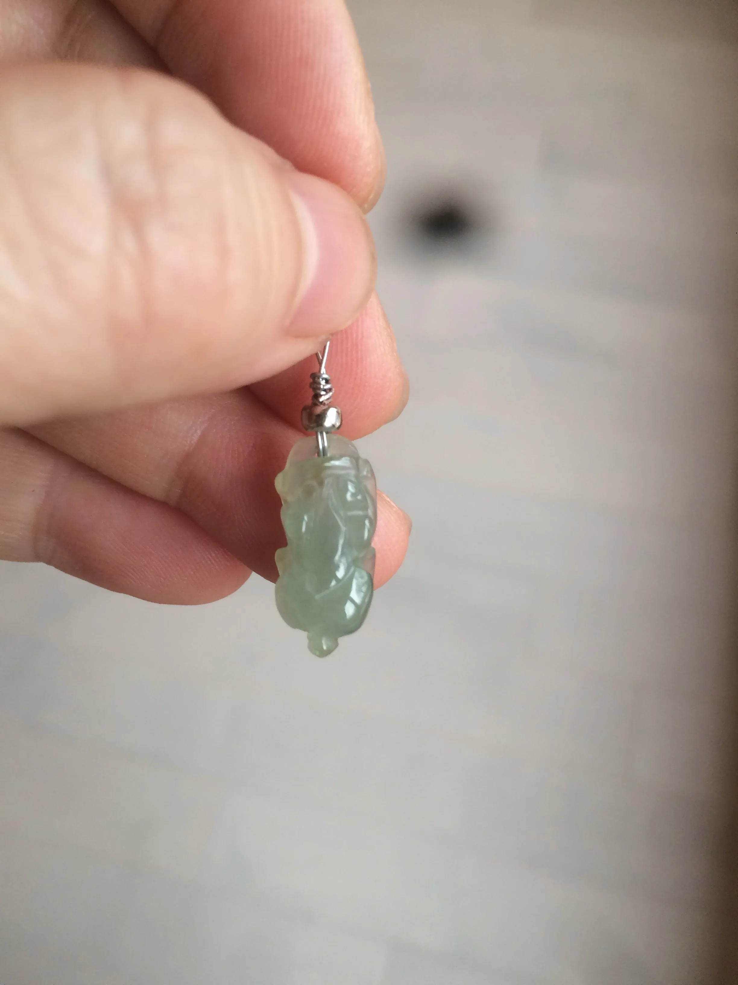 100% natural type A icy watery extra small jadeite jade green/white 3D PiXiu(貔貅) pendant BG10