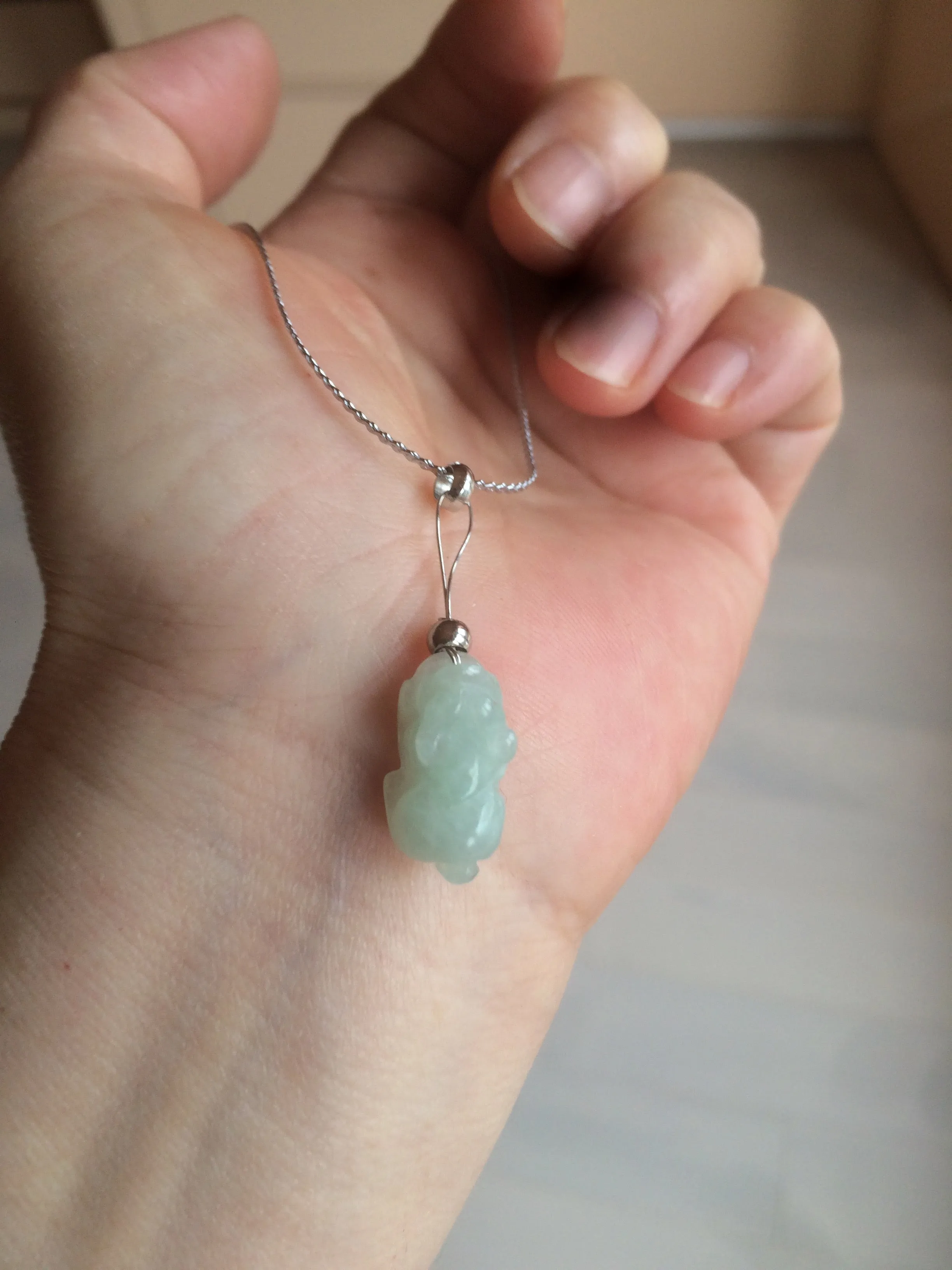 100% natural type A icy watery extra small jadeite jade green/white 3D PiXiu(貔貅) pendant BG10