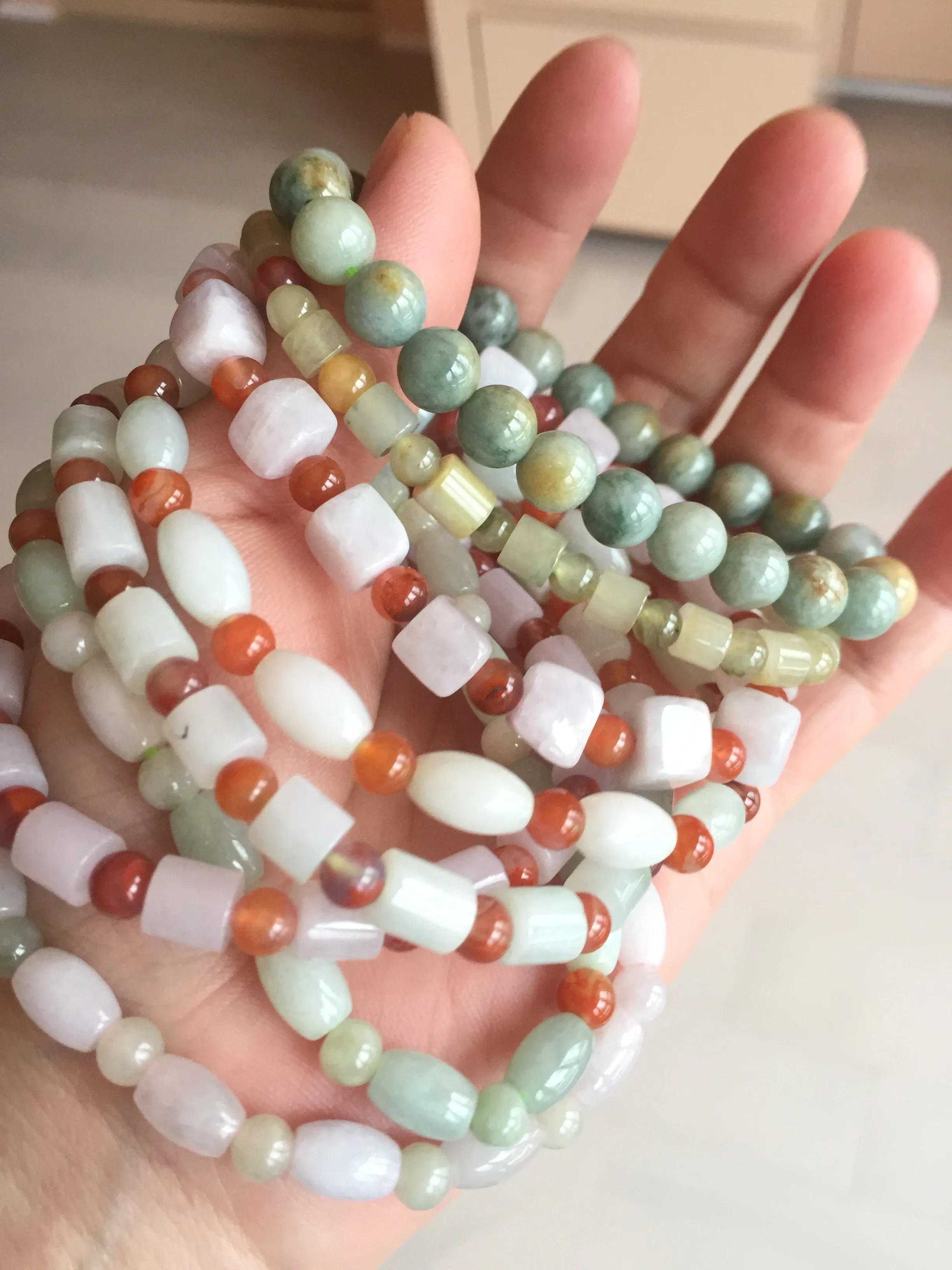 100% natural type A icy watery light purple/green/white jadeite jade bead bracelet BK109