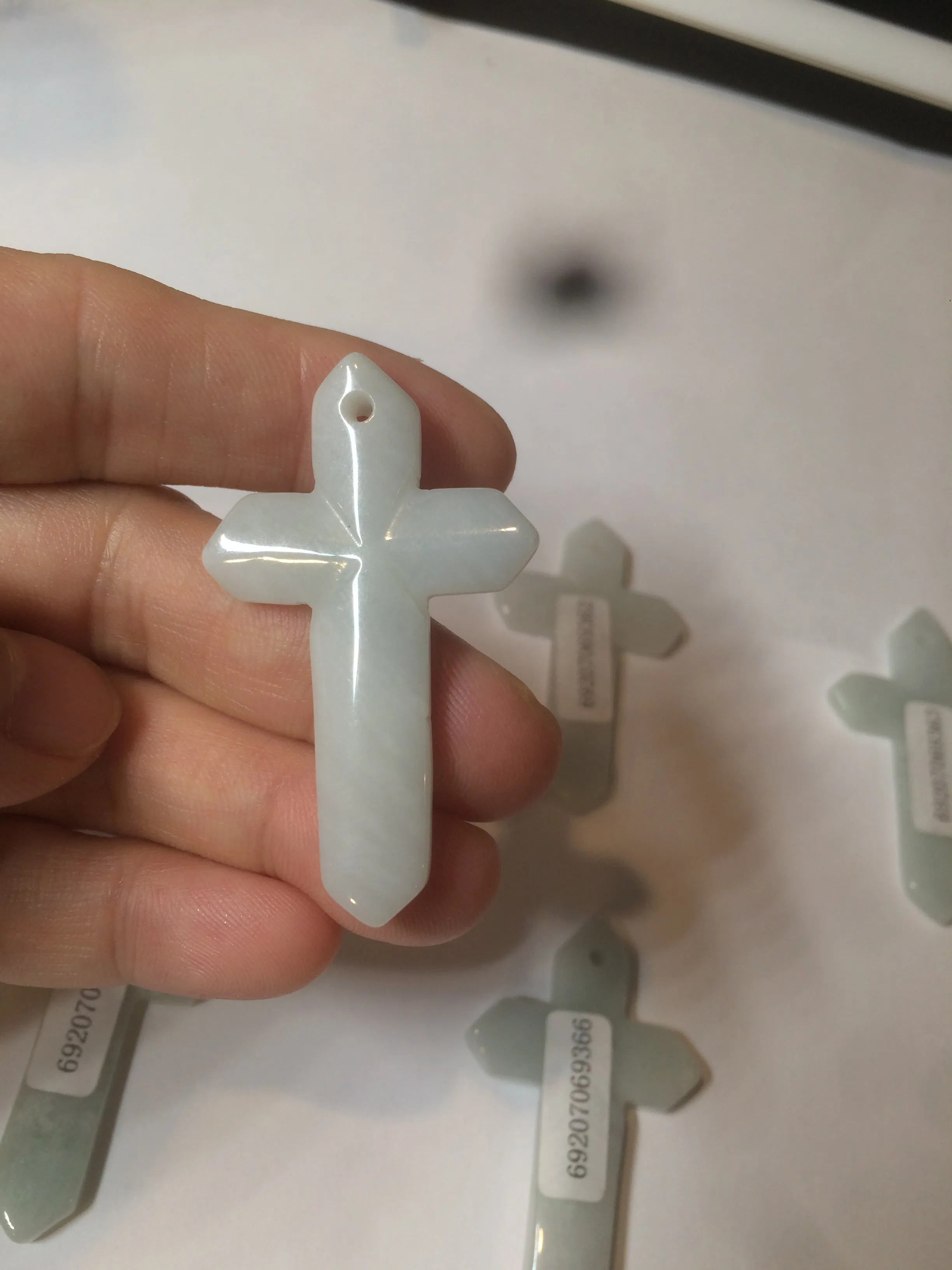 100% Natural type A light green/white/gray jadeite Jade Hand-held cross or cross pendant AY55