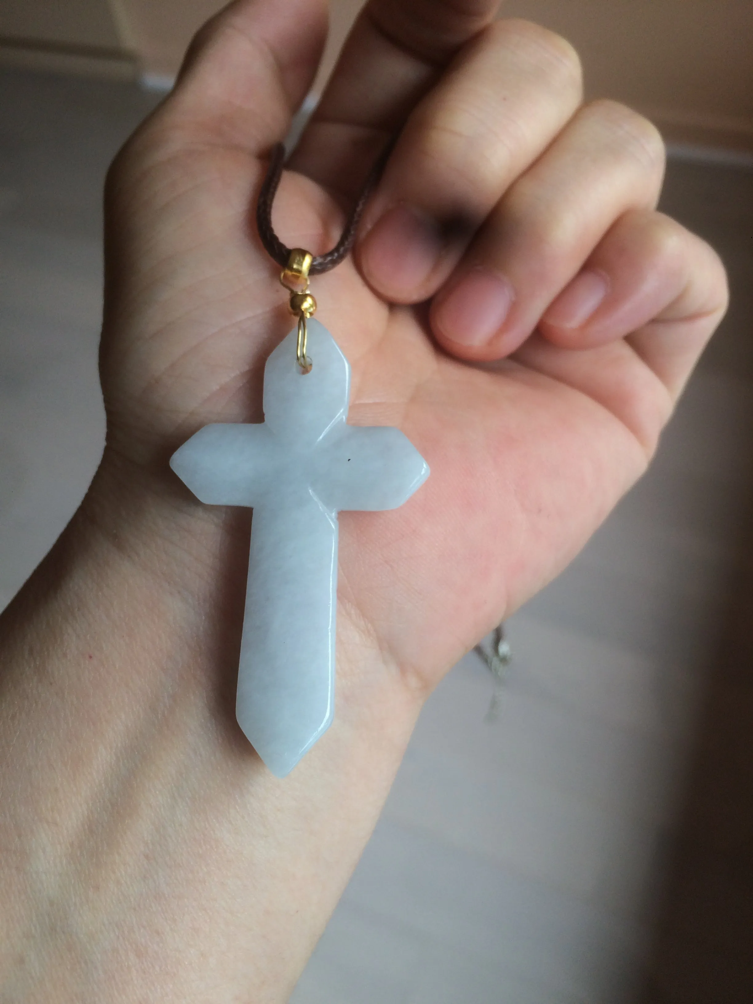 100% Natural type A light green/white/gray jadeite Jade Hand-held cross or cross pendant AY55