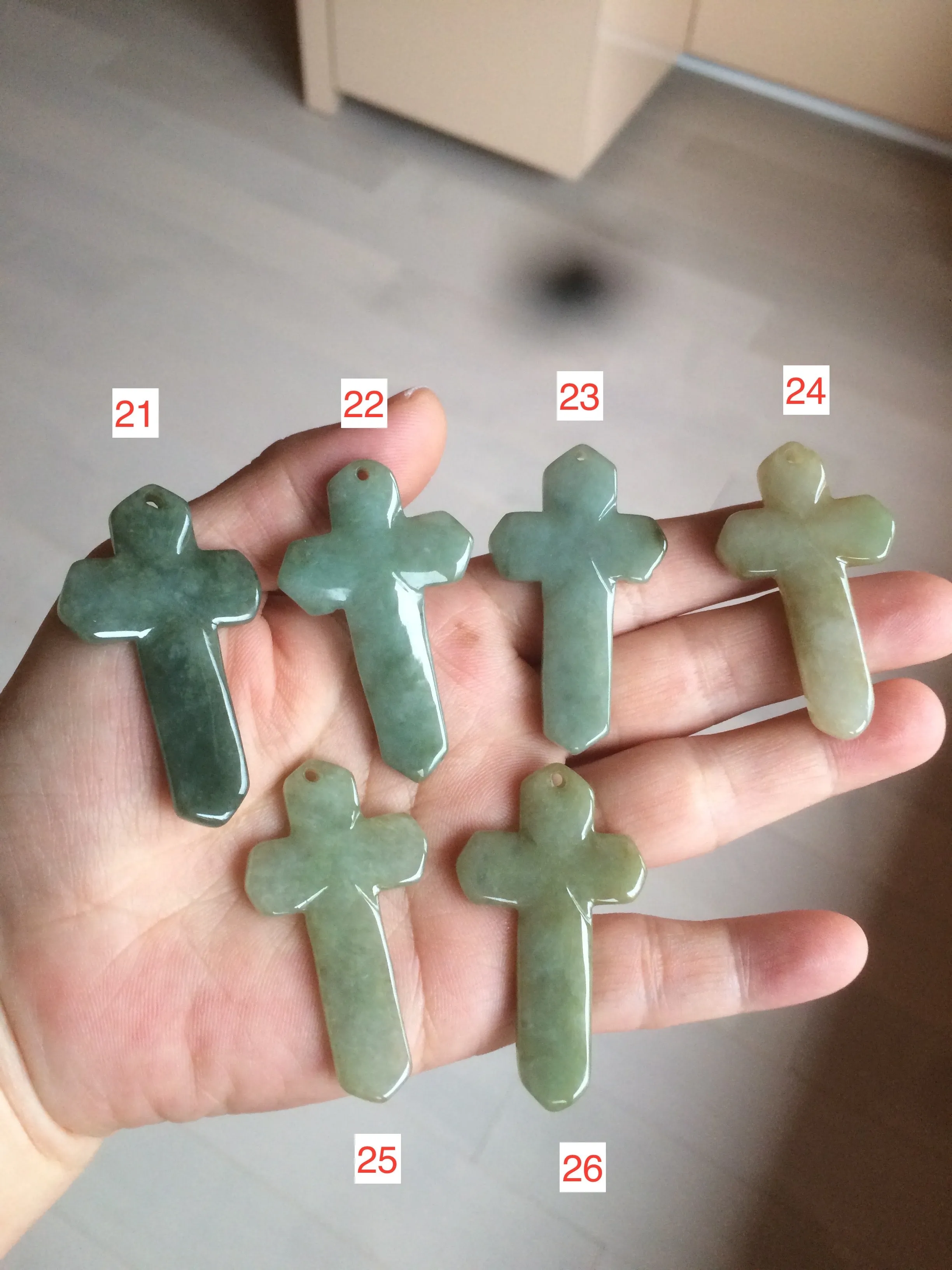 100% Natural type A light green/white/gray jadeite Jade Hand-held cross or cross pendant AY55