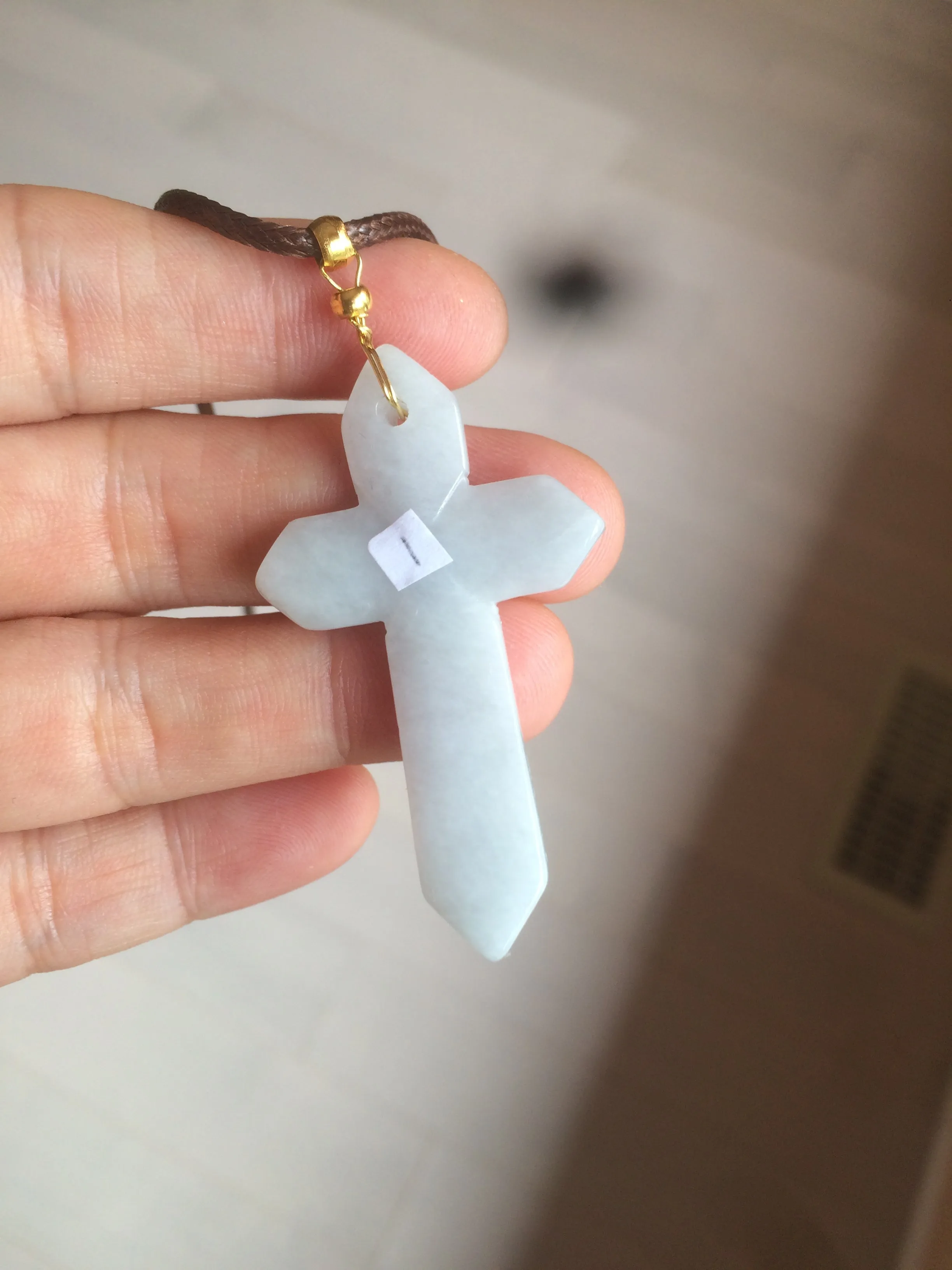 100% Natural type A light green/white/gray jadeite Jade Hand-held cross or cross pendant AY55