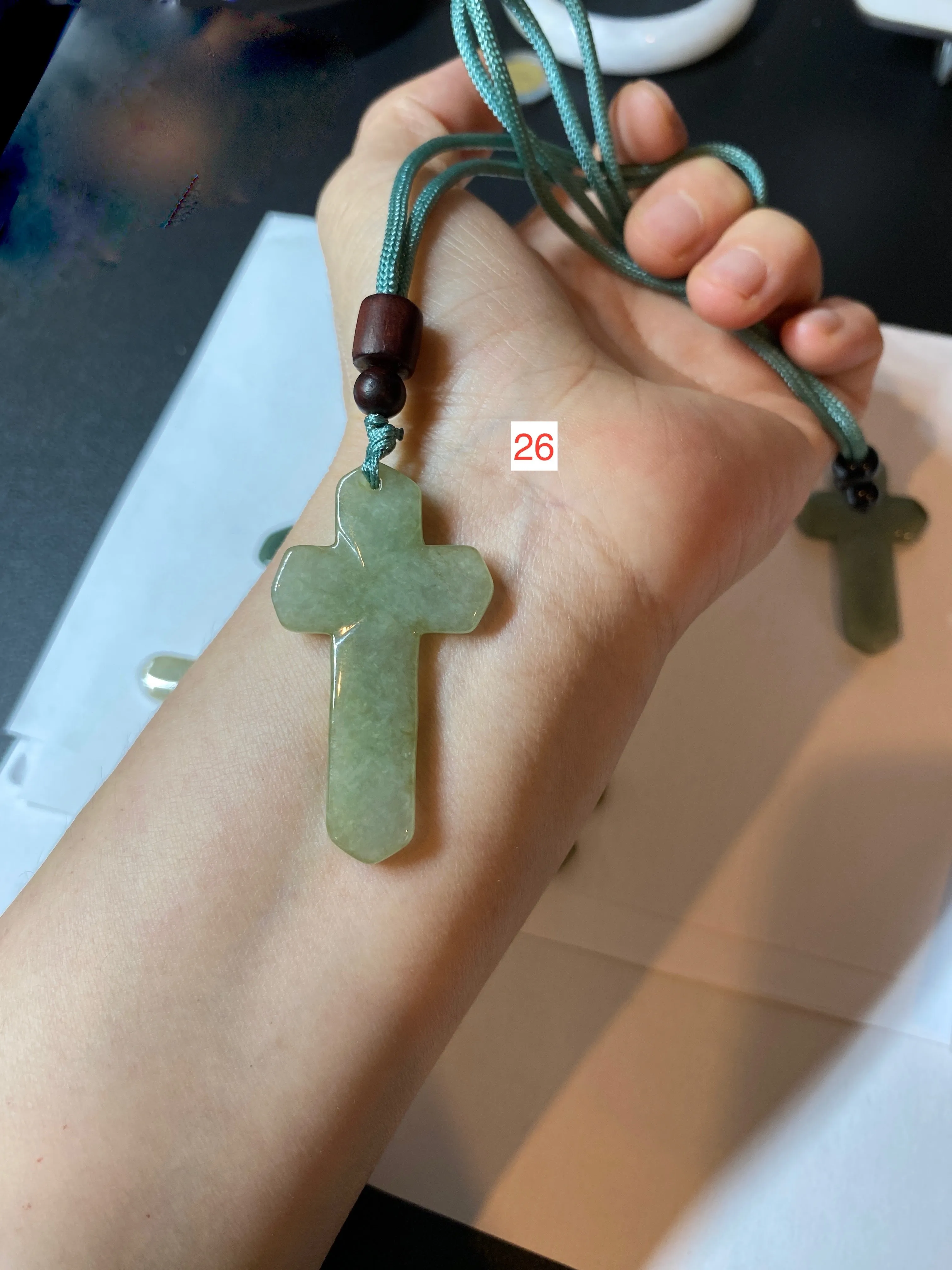 100% Natural type A light green/white/gray jadeite Jade Hand-held cross or cross pendant AY55