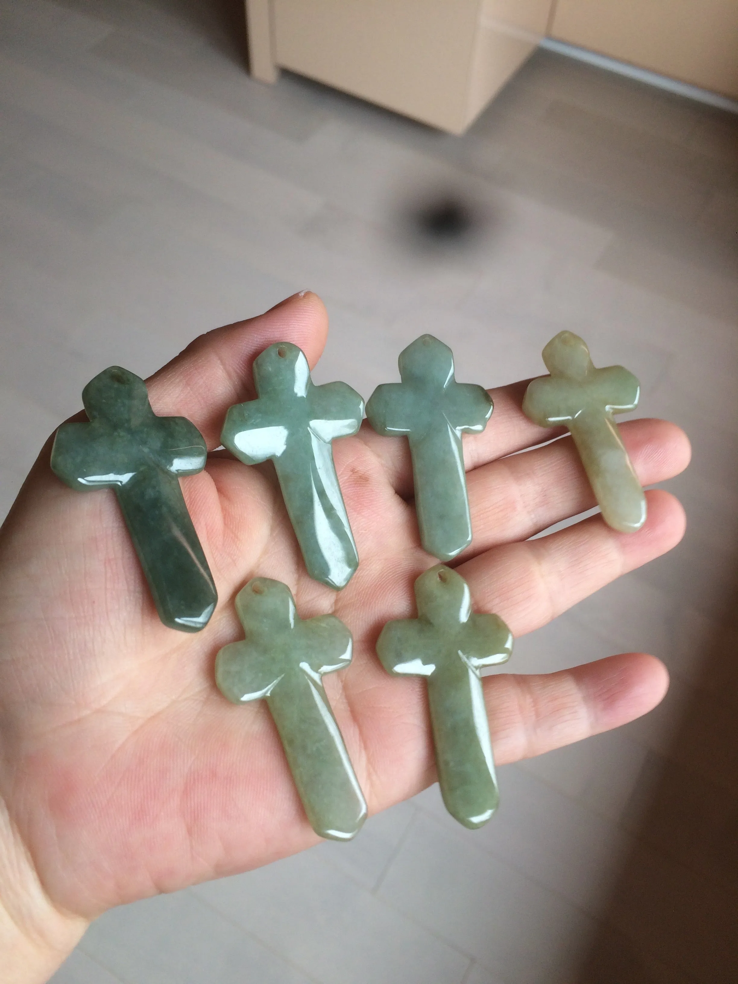 100% Natural type A light green/white/gray jadeite Jade Hand-held cross or cross pendant AY55