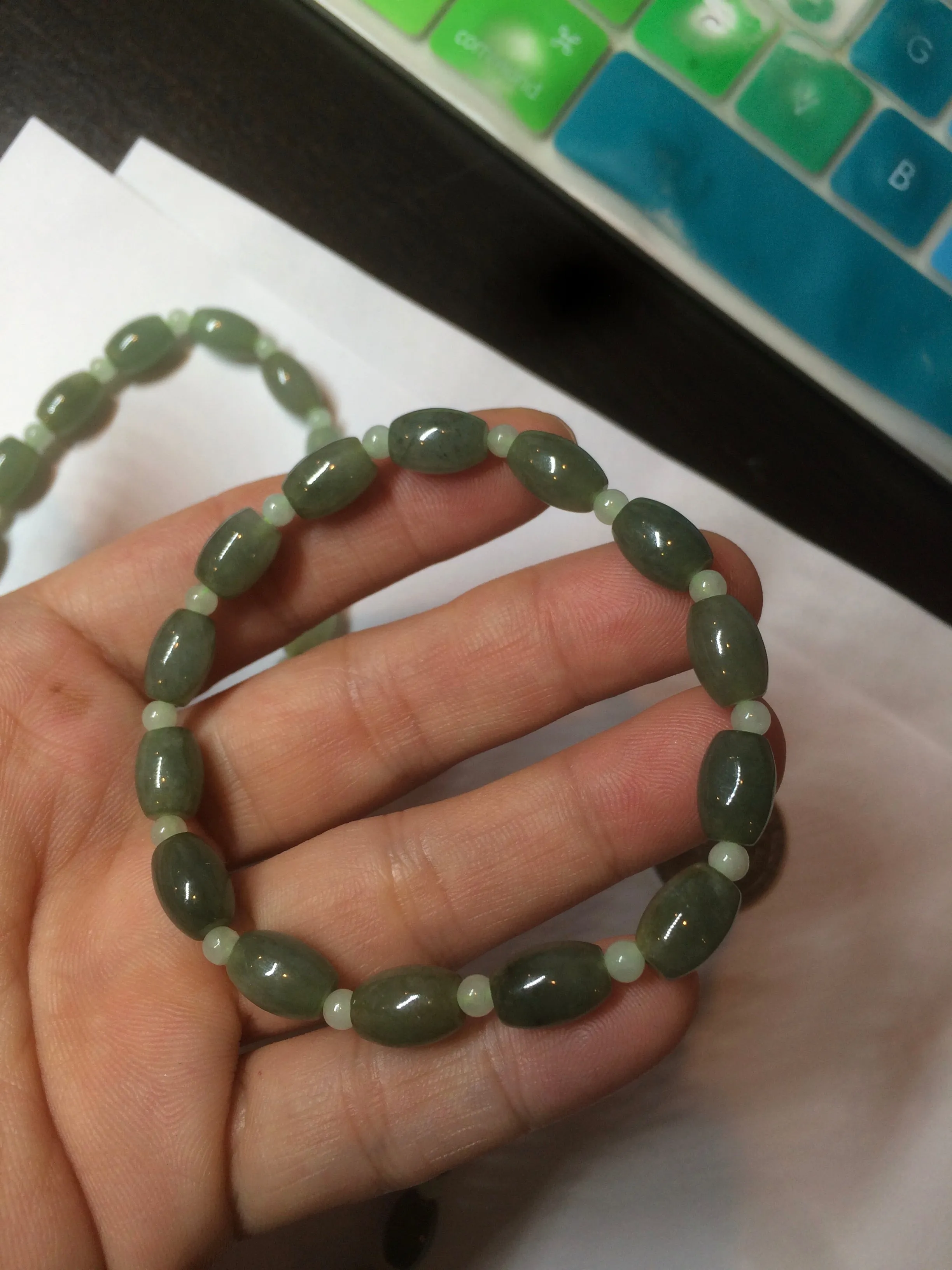 100% natural  type A oily dark green olive  round jadeite jade bead  bracelet AT91