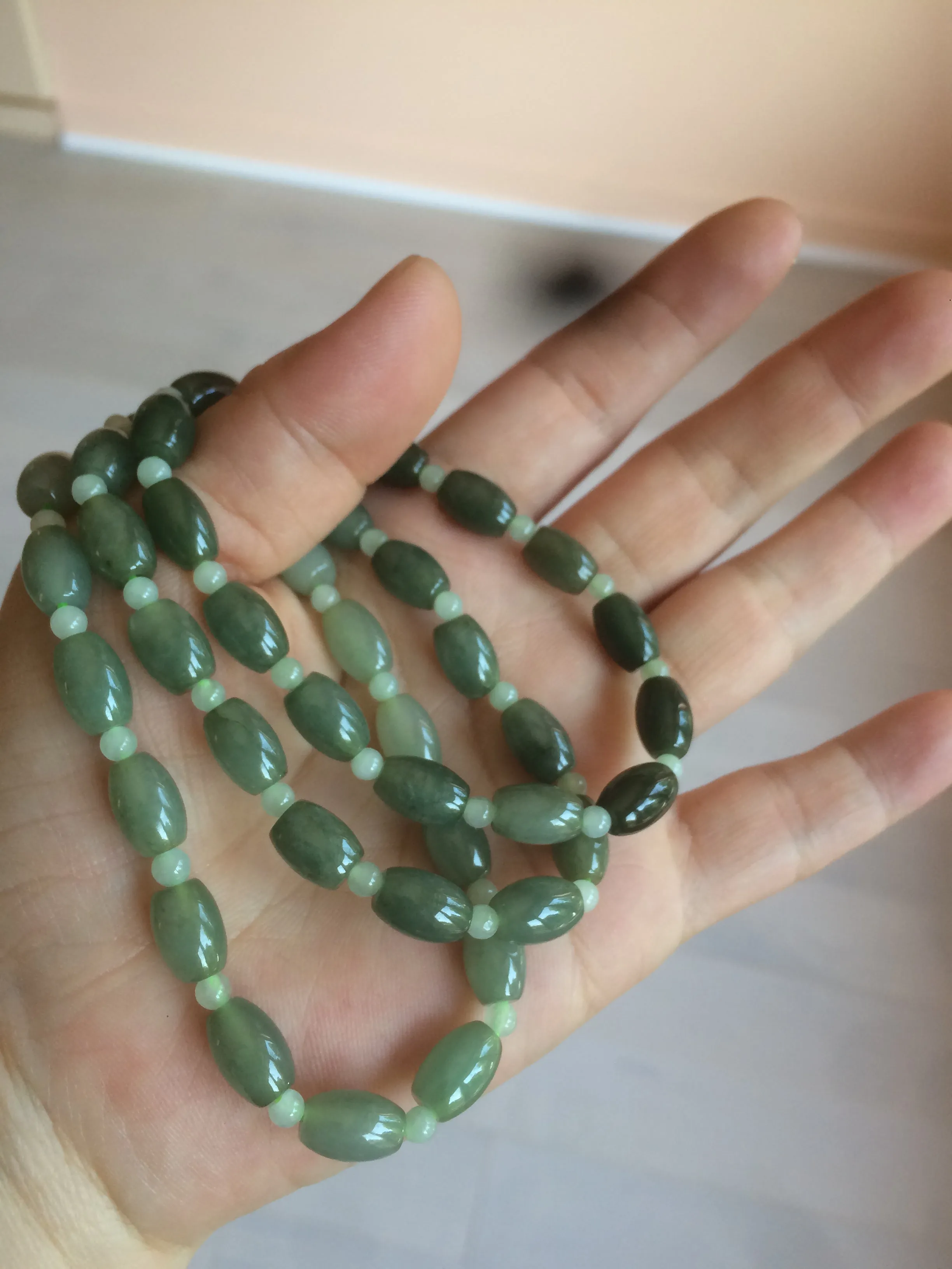 100% natural  type A oily dark green olive  round jadeite jade bead  bracelet AT91