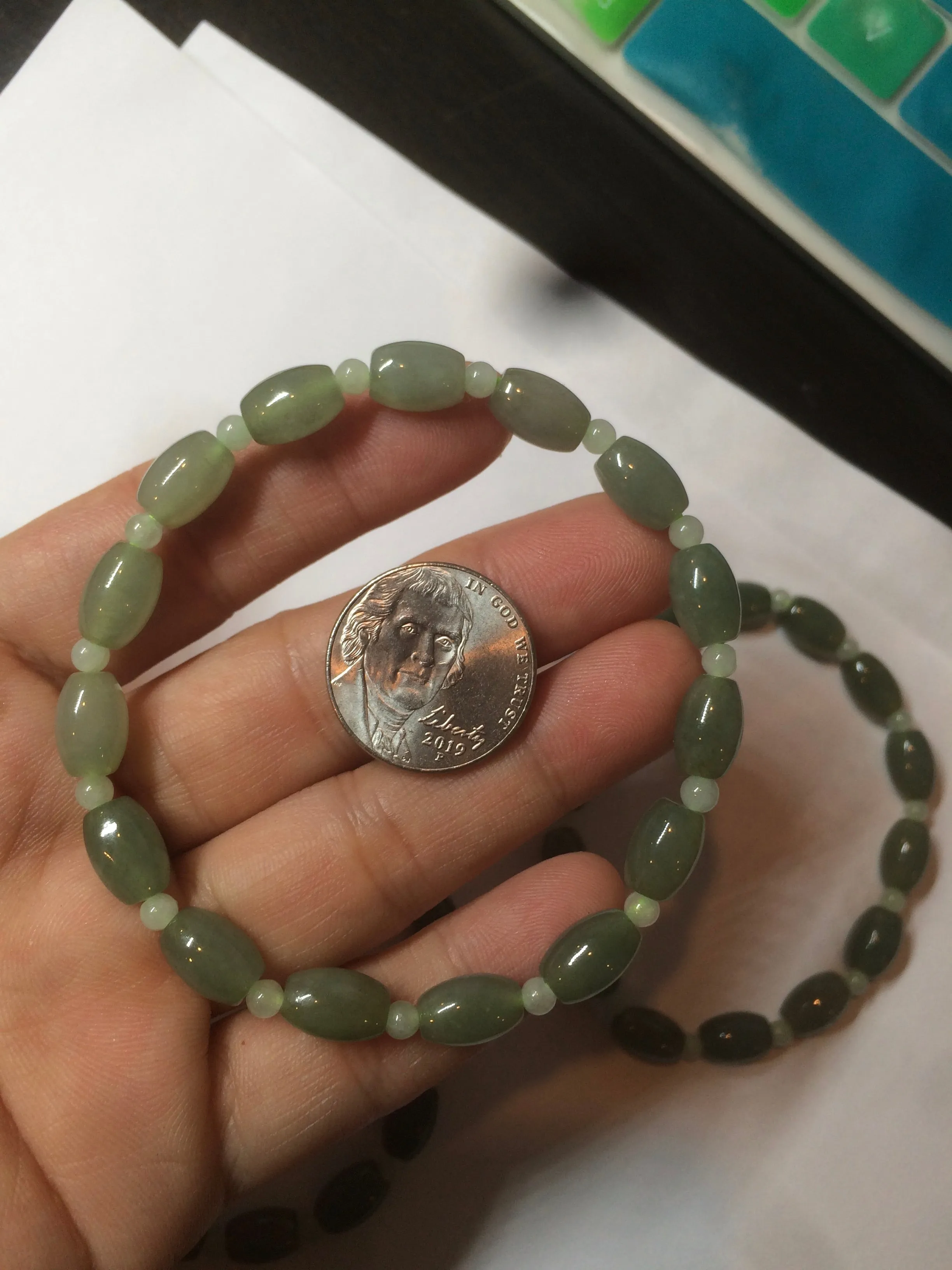 100% natural  type A oily dark green olive  round jadeite jade bead  bracelet AT91