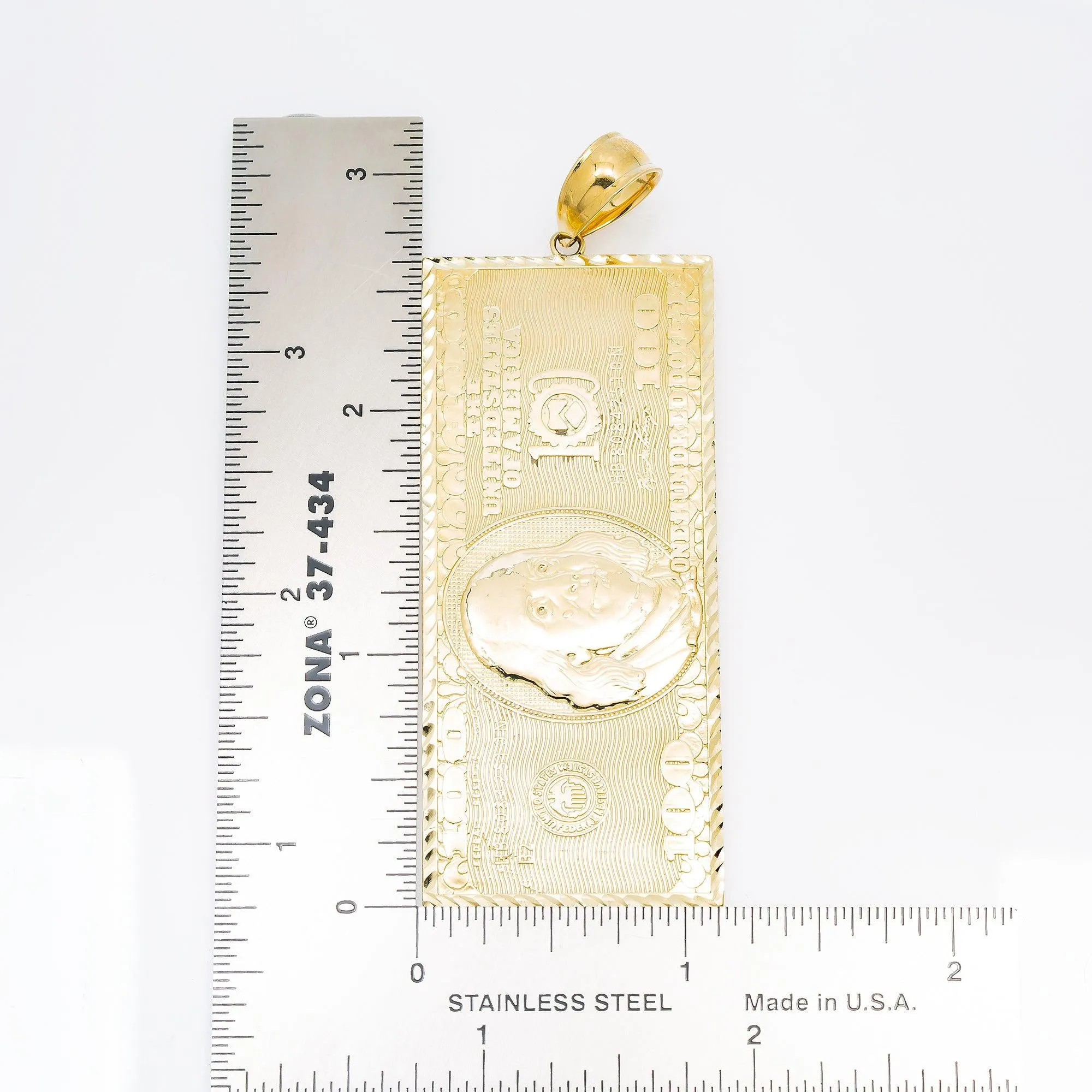 10K GOLD 100 DOLLAR BILL PENDANT 1.6"