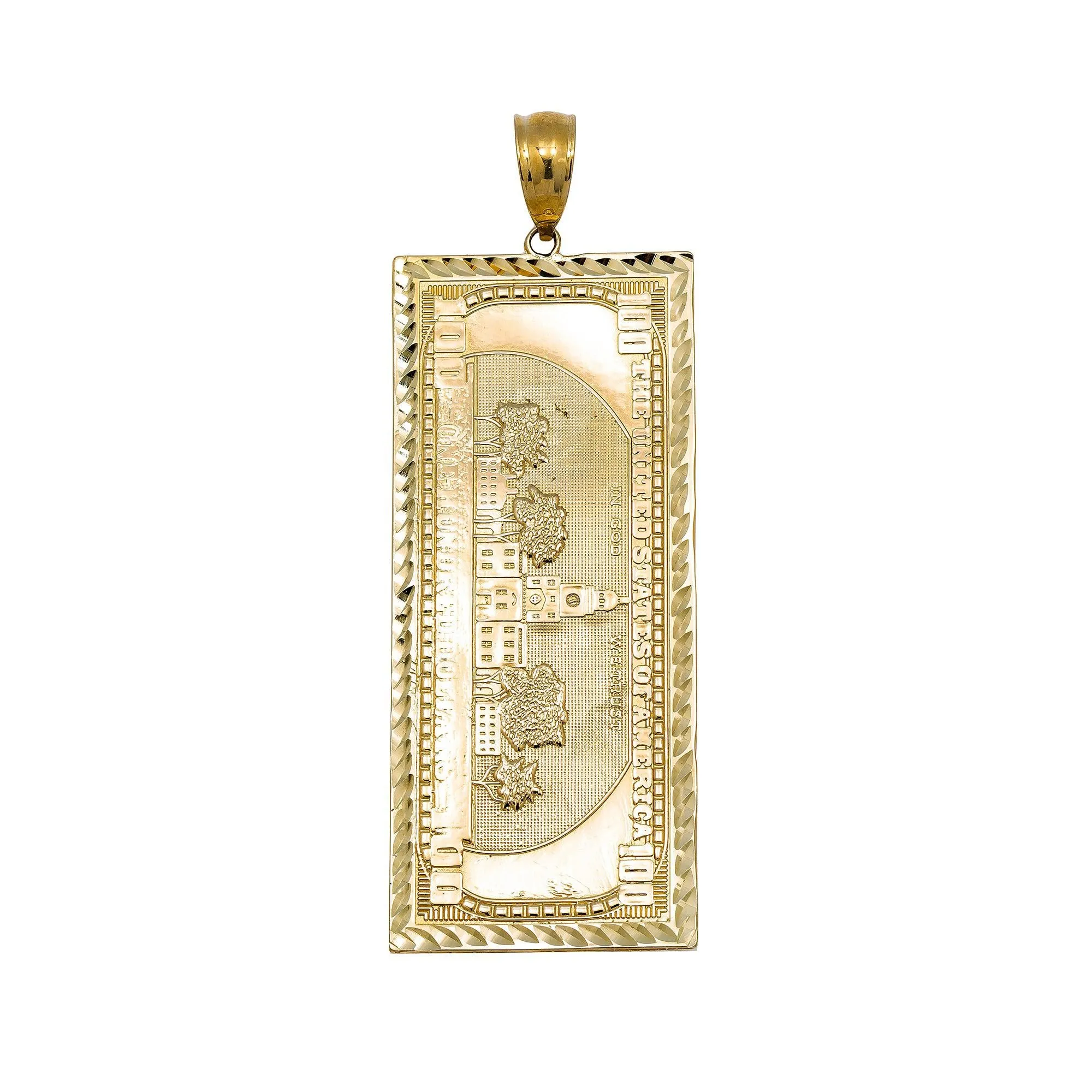 10K GOLD 100 DOLLAR BILL PENDANT 1.6"